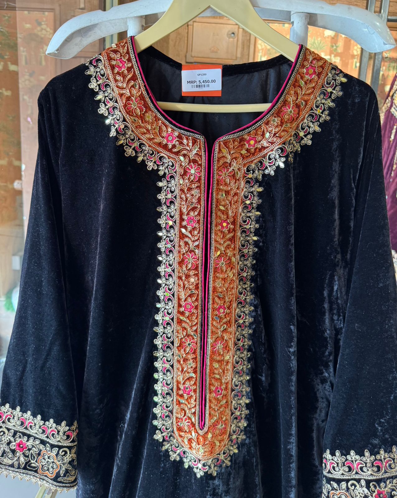 Heavy embroidered velvet kurta