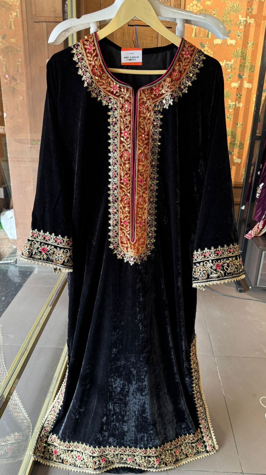 Heavy embroidered velvet kurta