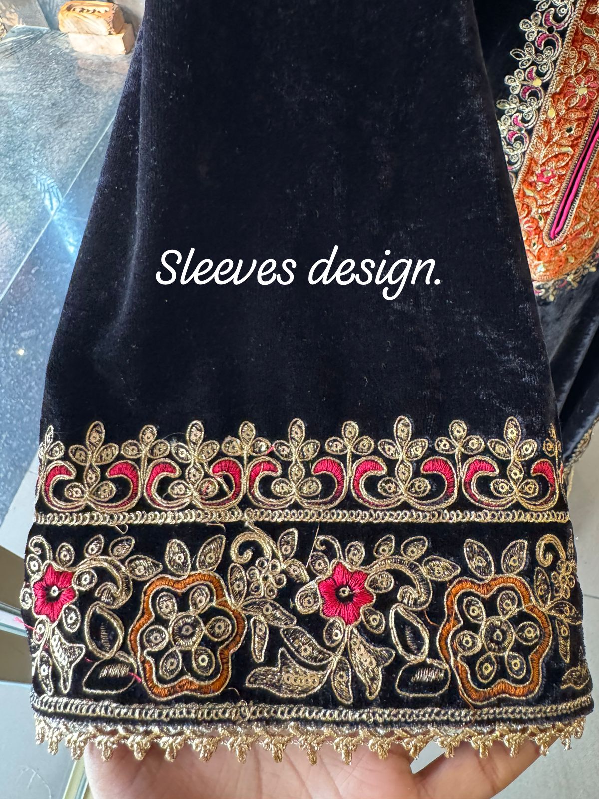 Heavy embroidered velvet kurta