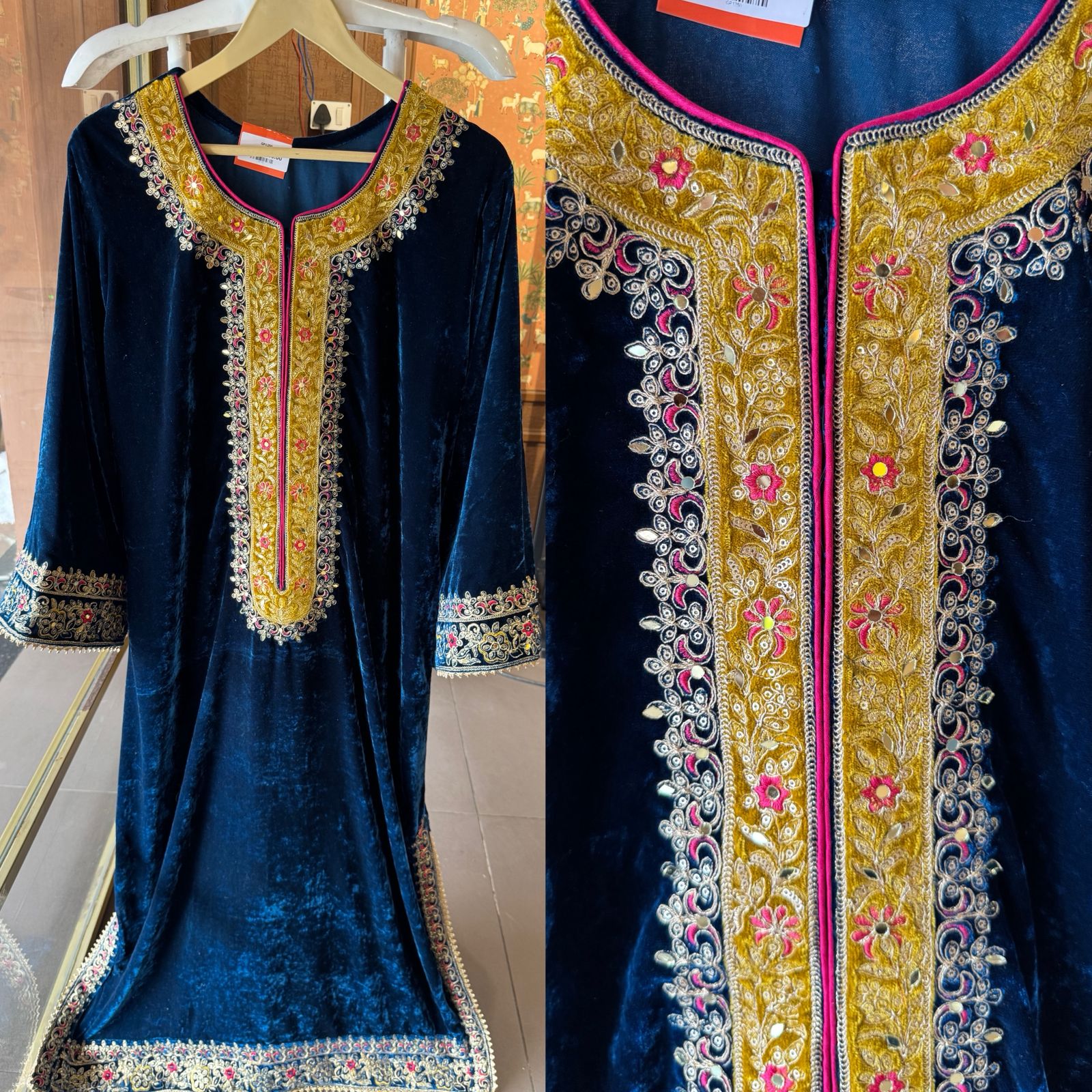 Heavy embroidered velvet kurta