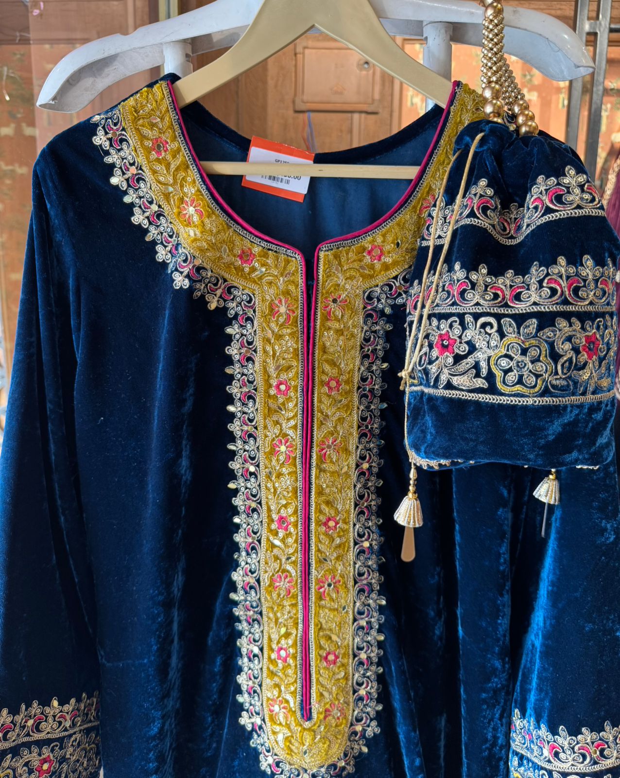 Heavy embroidered velvet kurta