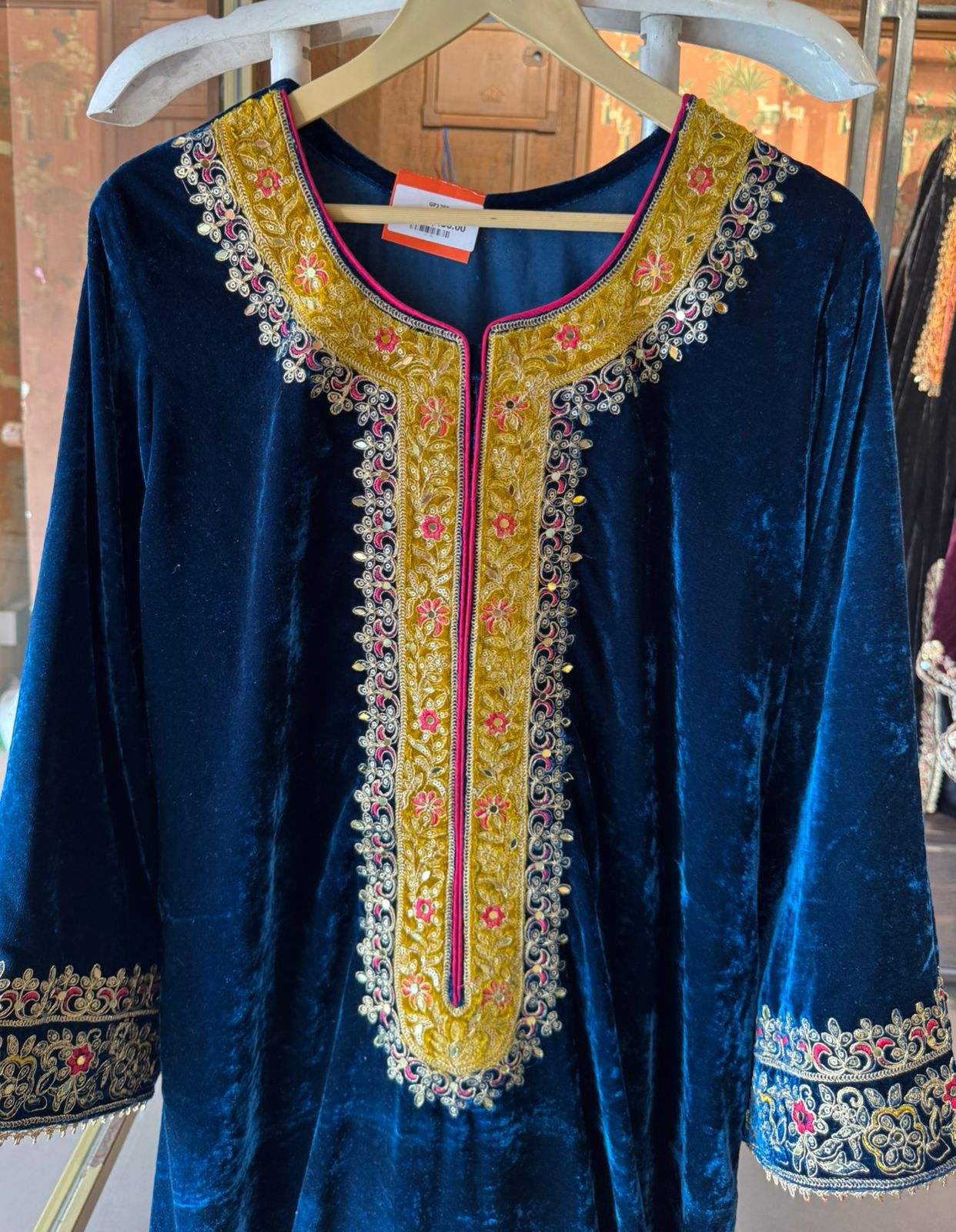 Heavy embroidered velvet kurta