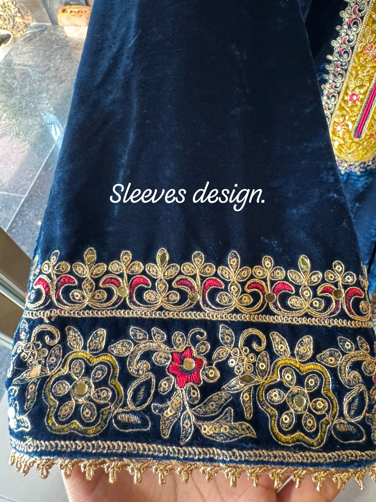 Heavy embroidered velvet kurta