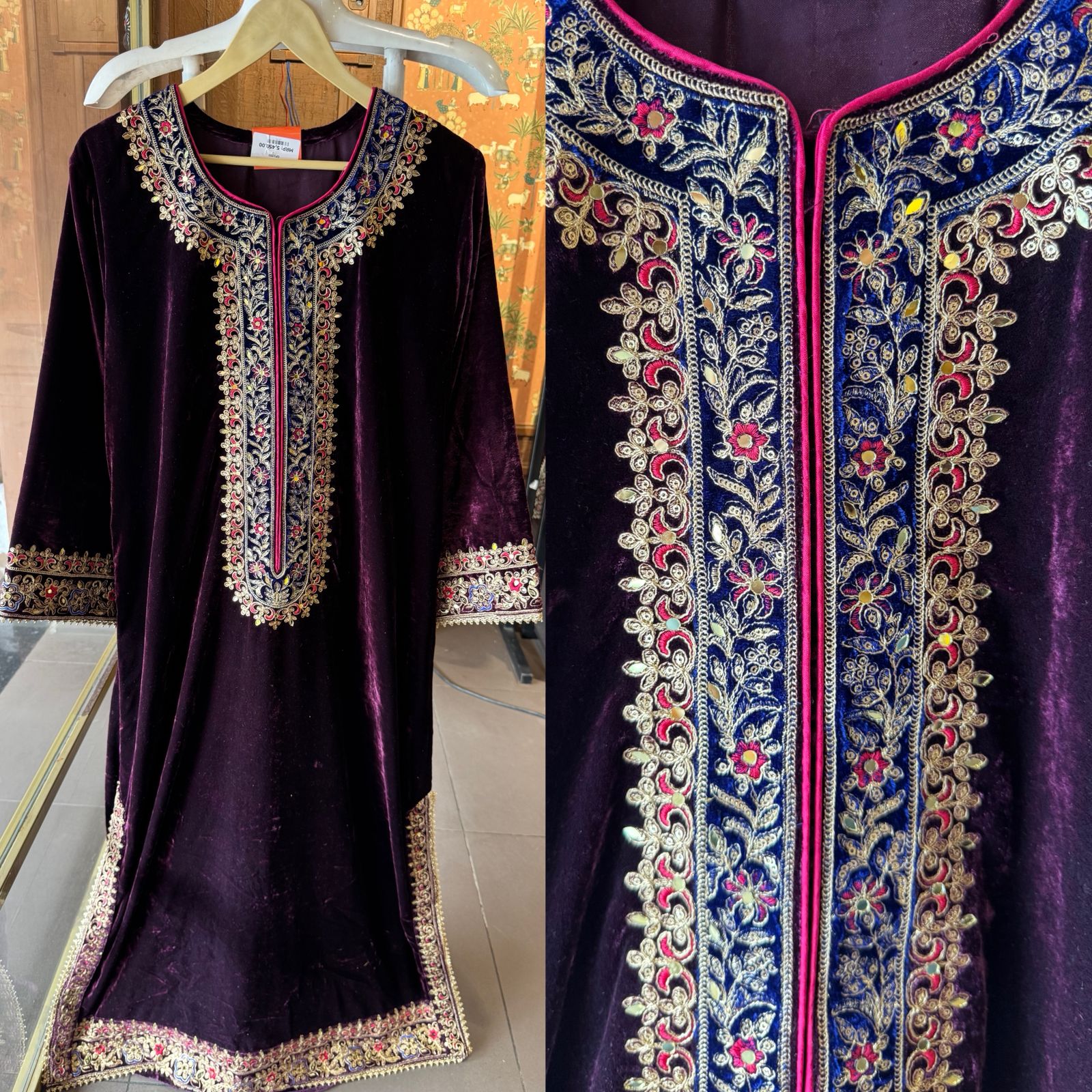 Heavy embroidered velvet kurta
