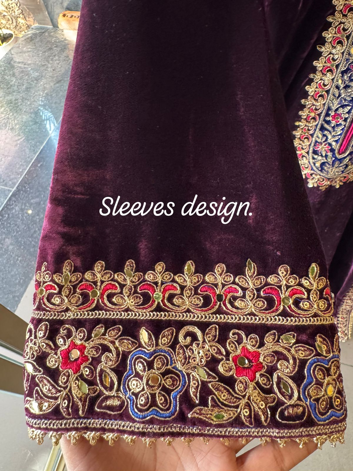 Heavy embroidered velvet kurta