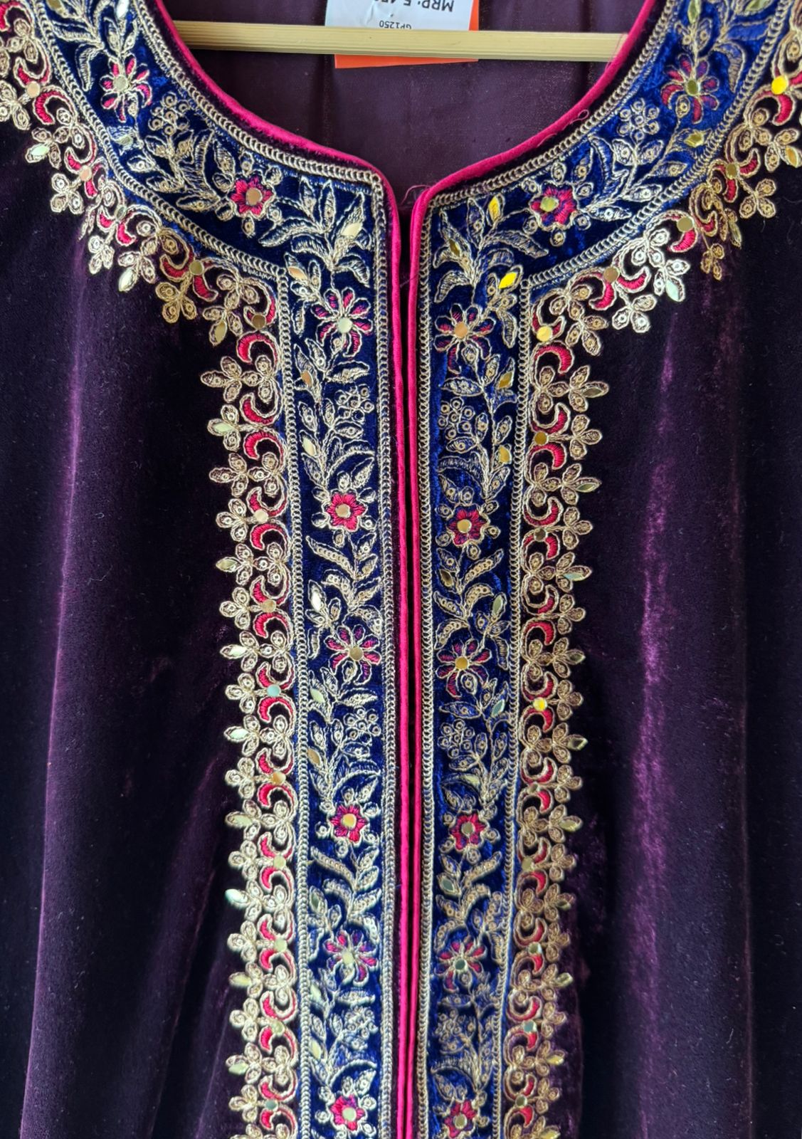 Heavy embroidered velvet kurta
