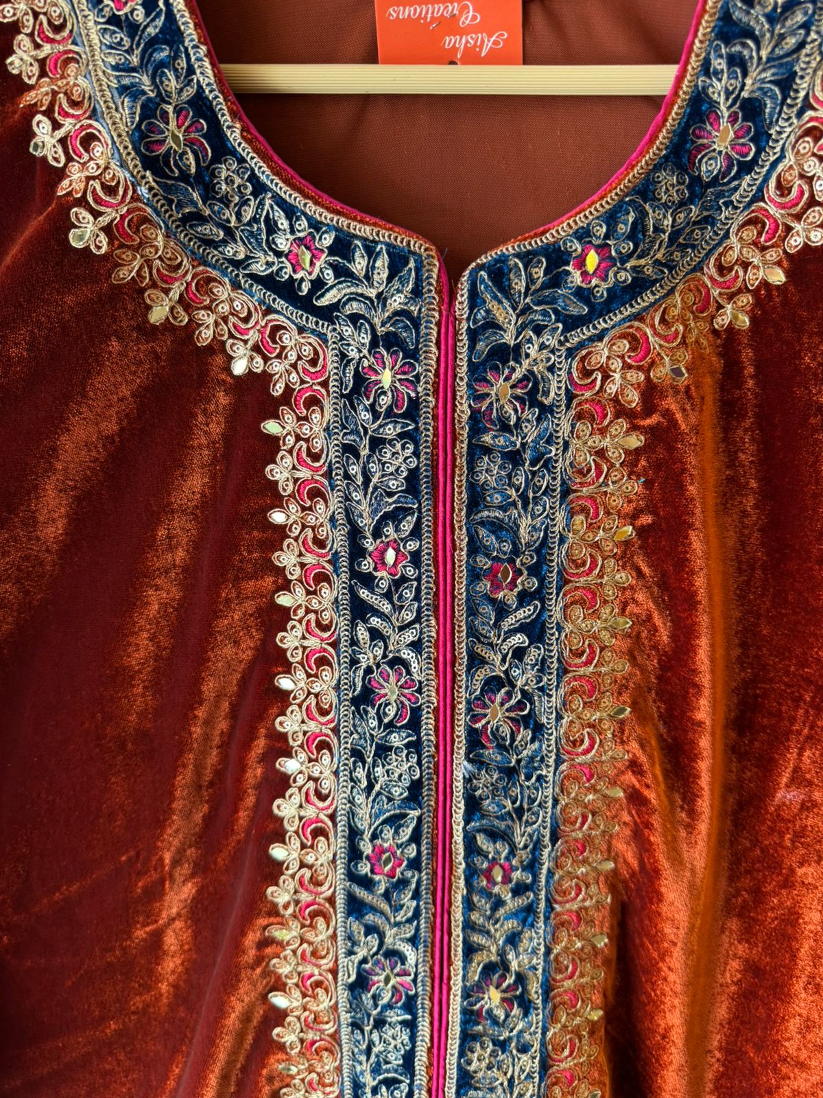 Heavy embroidered velvet kurta