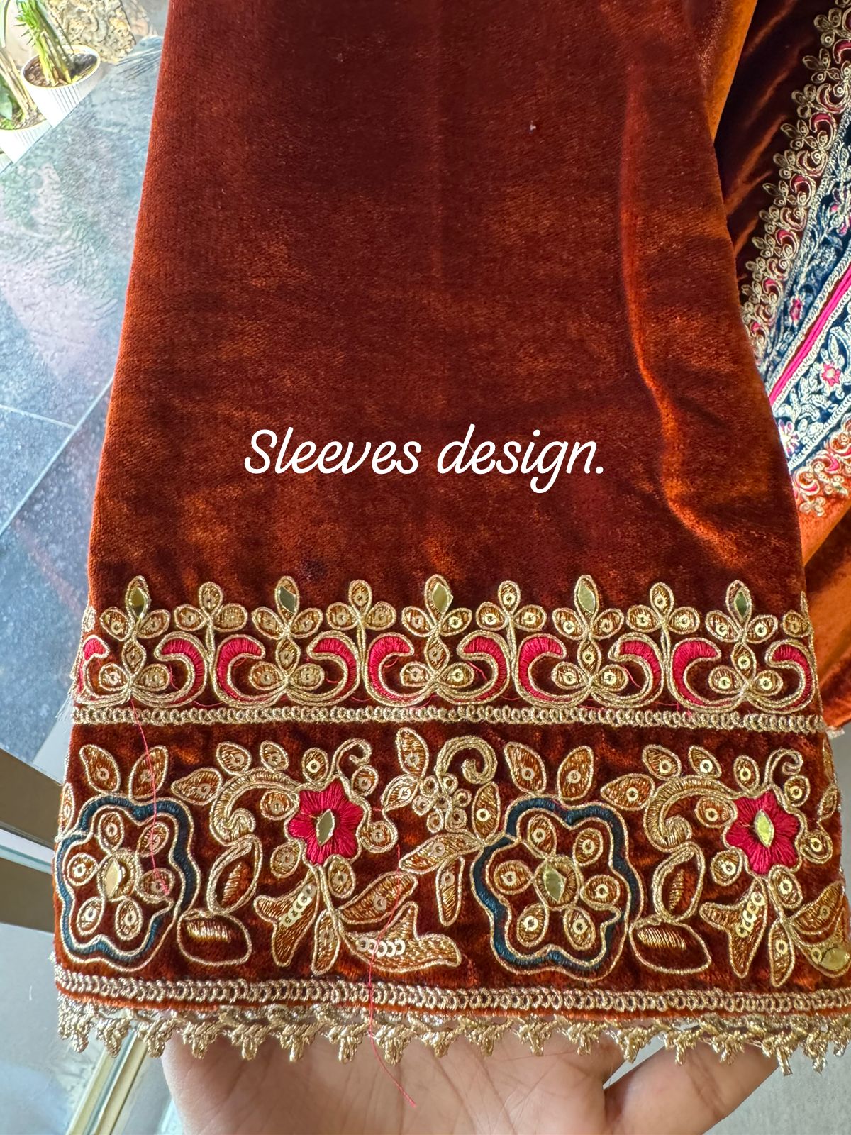 Heavy embroidered velvet kurta
