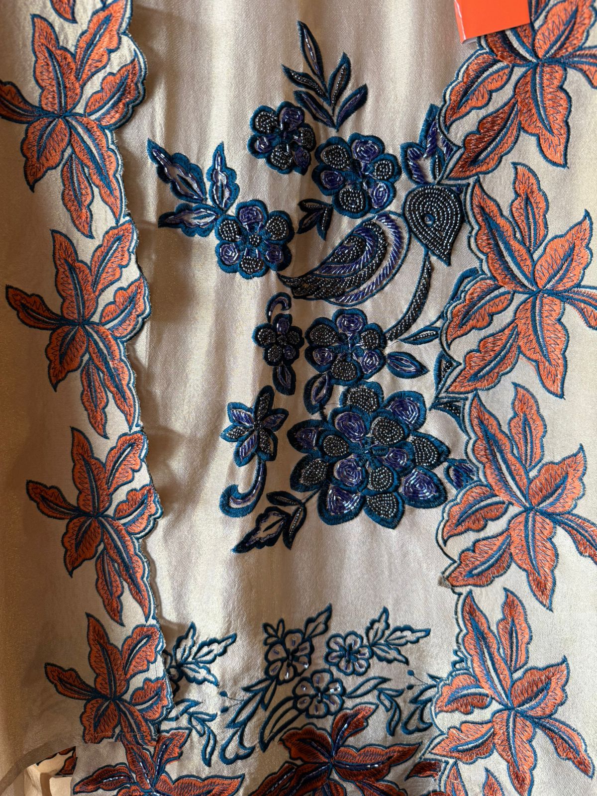 Light Beige Crepe Tissue Embroidered Unstitched Suit