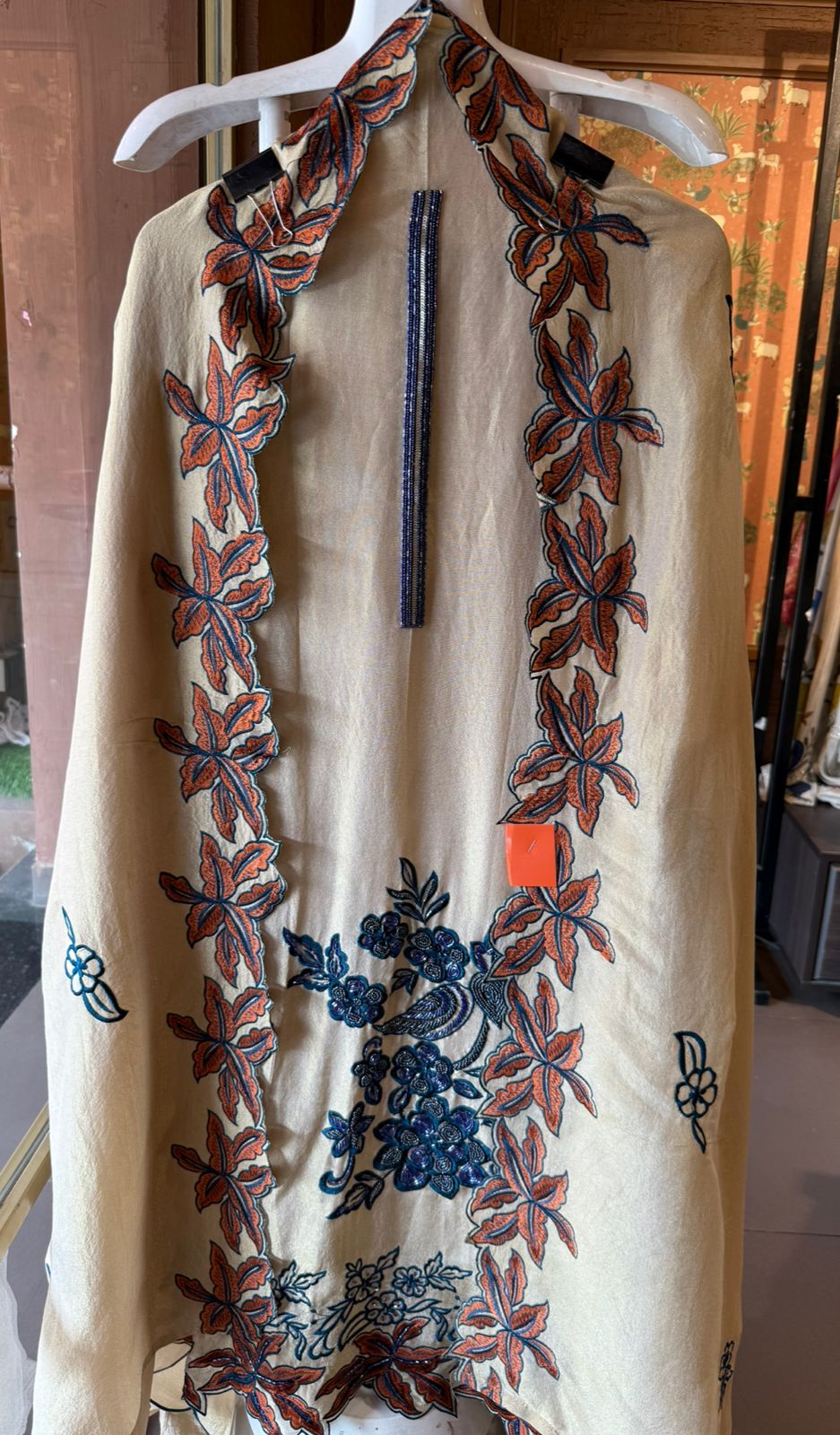 Light Beige Crepe Tissue Embroidered Unstitched Suit