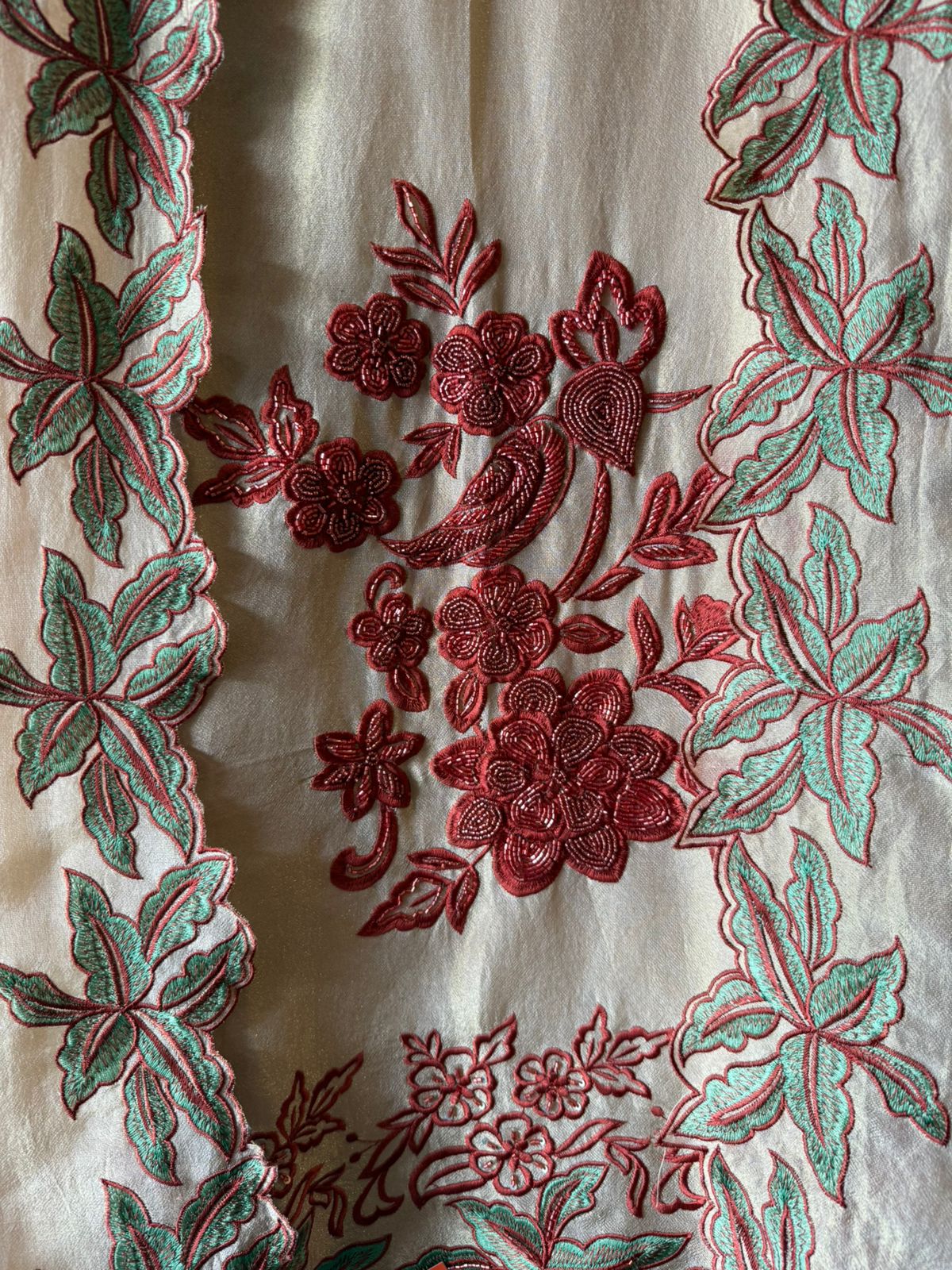 Light Beige Crepe Tissue Embroidered Unstitched Suit