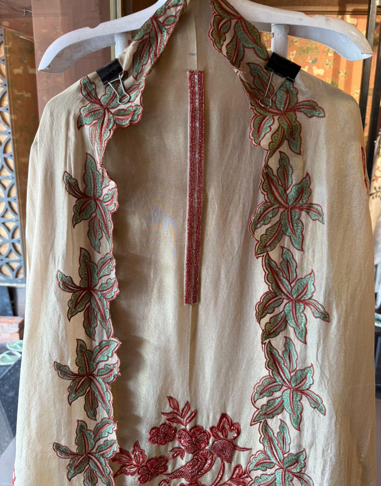 Light Beige Crepe Tissue Embroidered Unstitched Suit