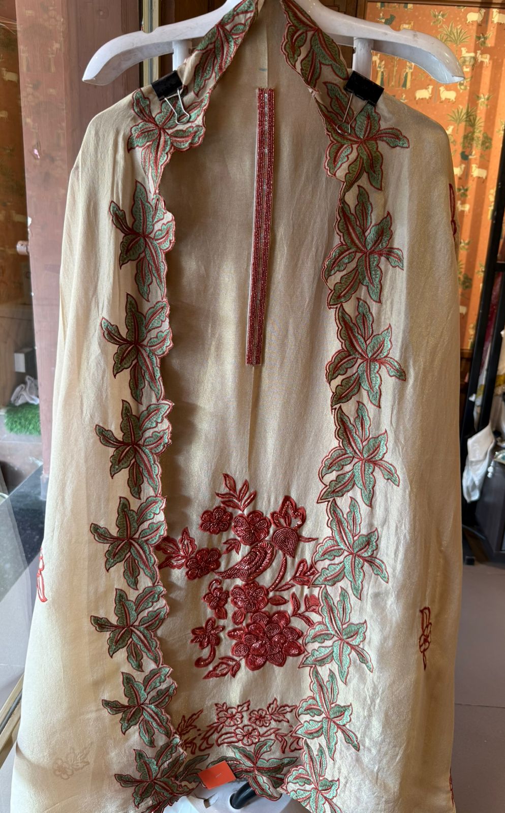 Light Beige Crepe Tissue Embroidered Unstitched Suit