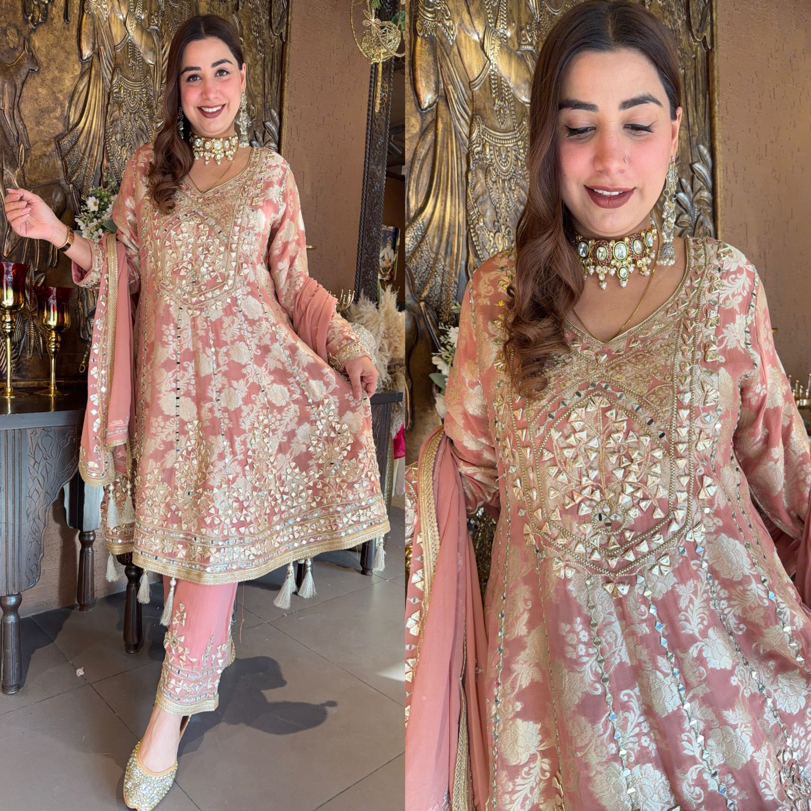 Traditional heavily embroidered Anarkali suit