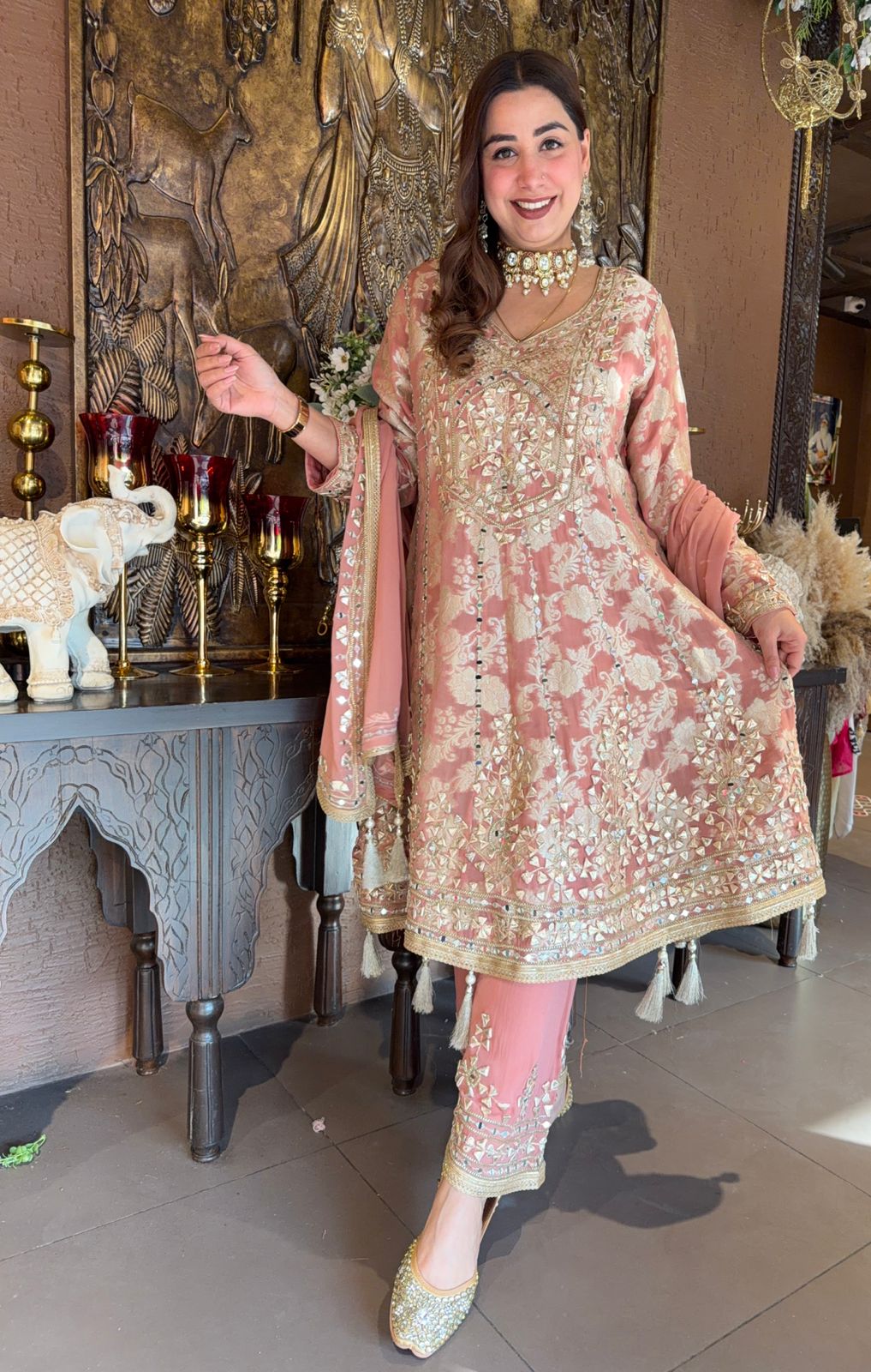 Traditional heavily embroidered Anarkali suit