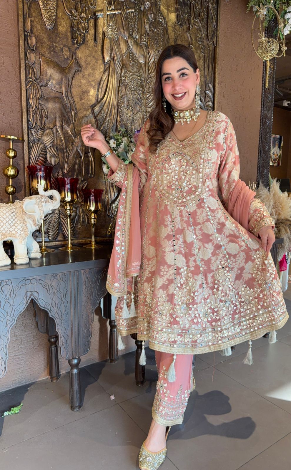 Traditional heavily embroidered Anarkali suit