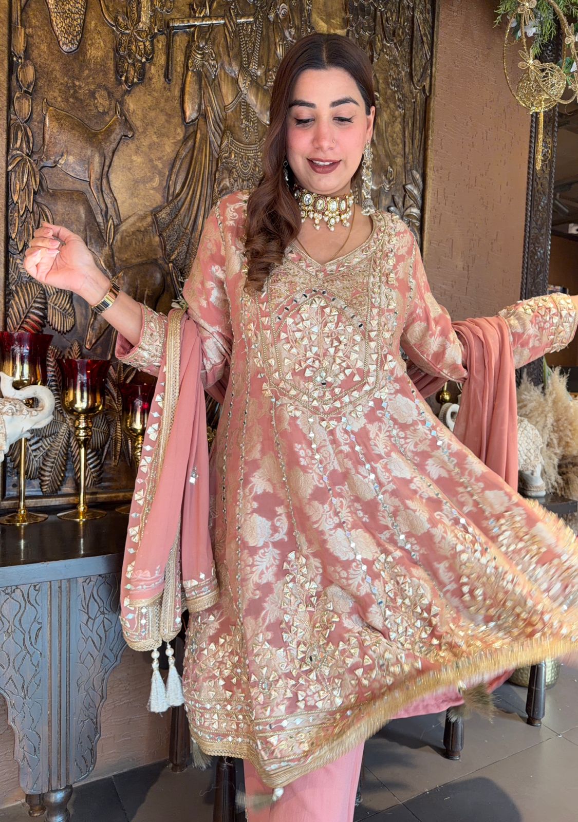 Traditional heavily embroidered Anarkali suit