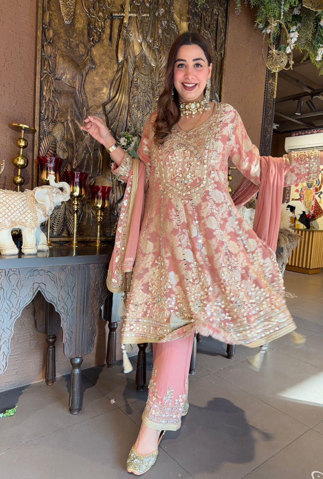 Traditional heavily embroidered Anarkali suit