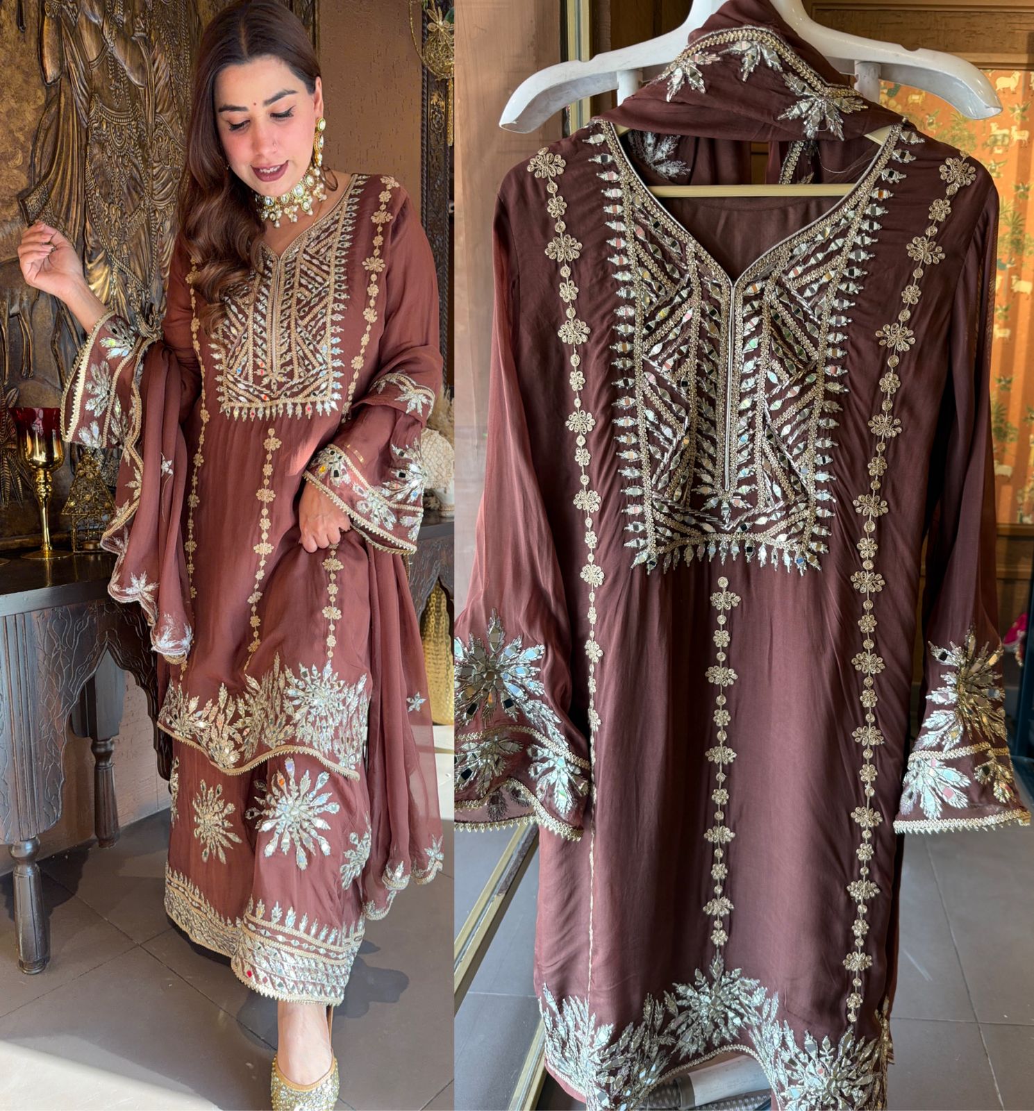 Soft Organza Silver Zari & Mirror-Work Sharara Suit