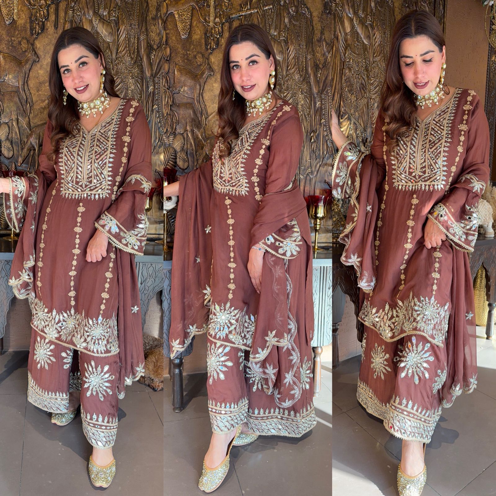 Soft Organza Silver Zari & Mirror-Work Sharara Suit