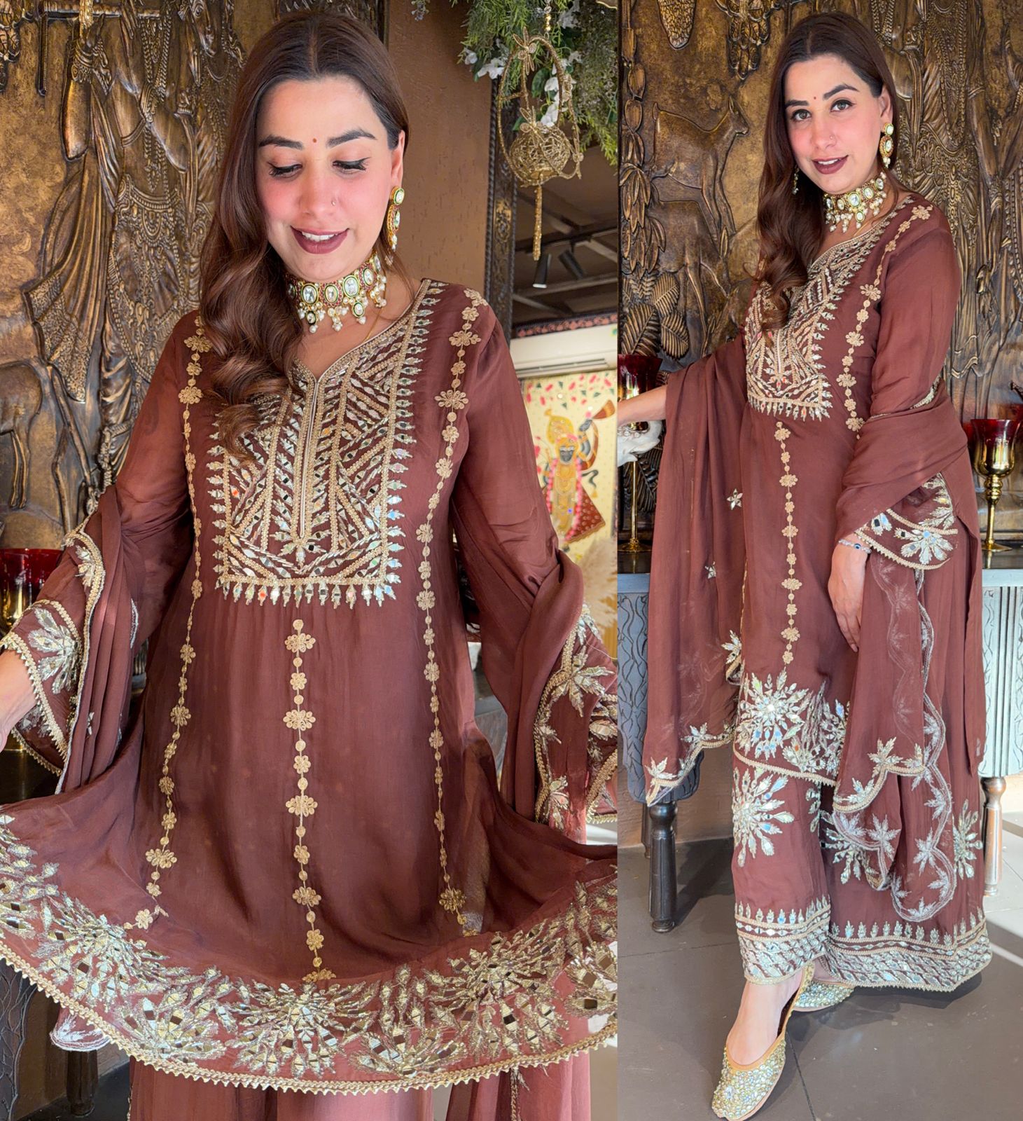 Soft Organza Silver Zari & Mirror-Work Sharara Suit