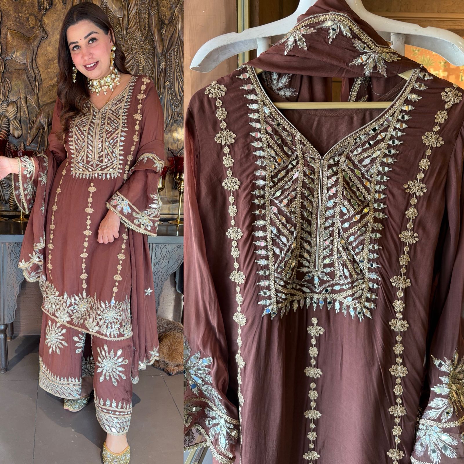 Soft Organza Silver Zari & Mirror-Work Sharara Suit