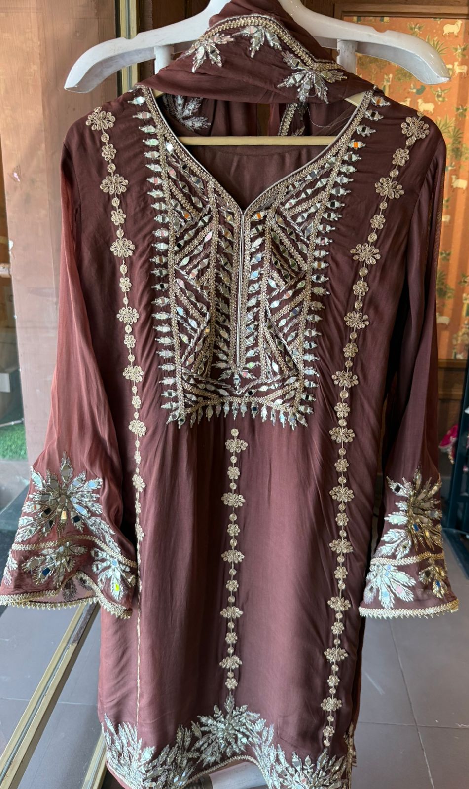 Soft Organza Silver Zari & Mirror-Work Sharara Suit
