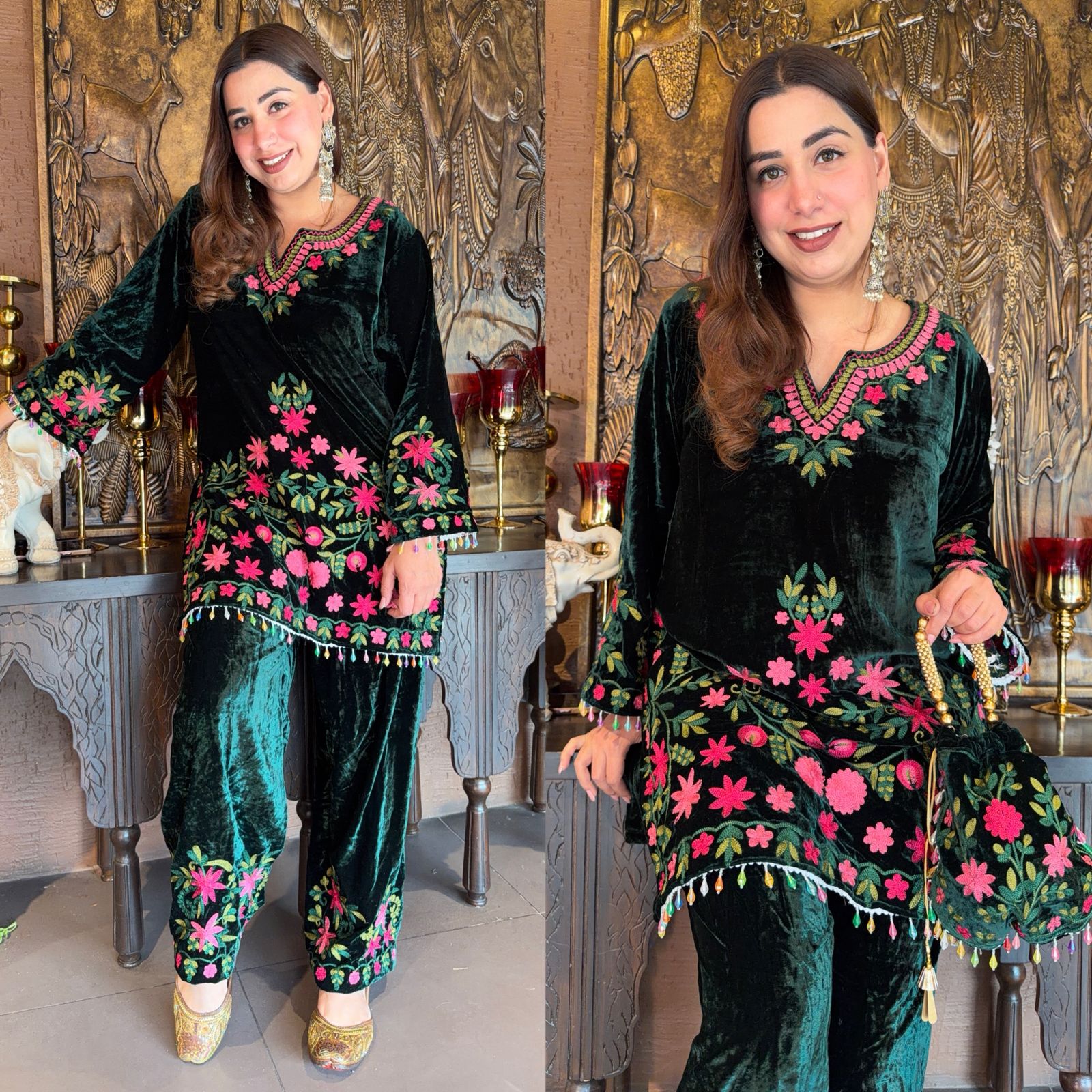 Velvet Coord set with kashmiri Kadhai