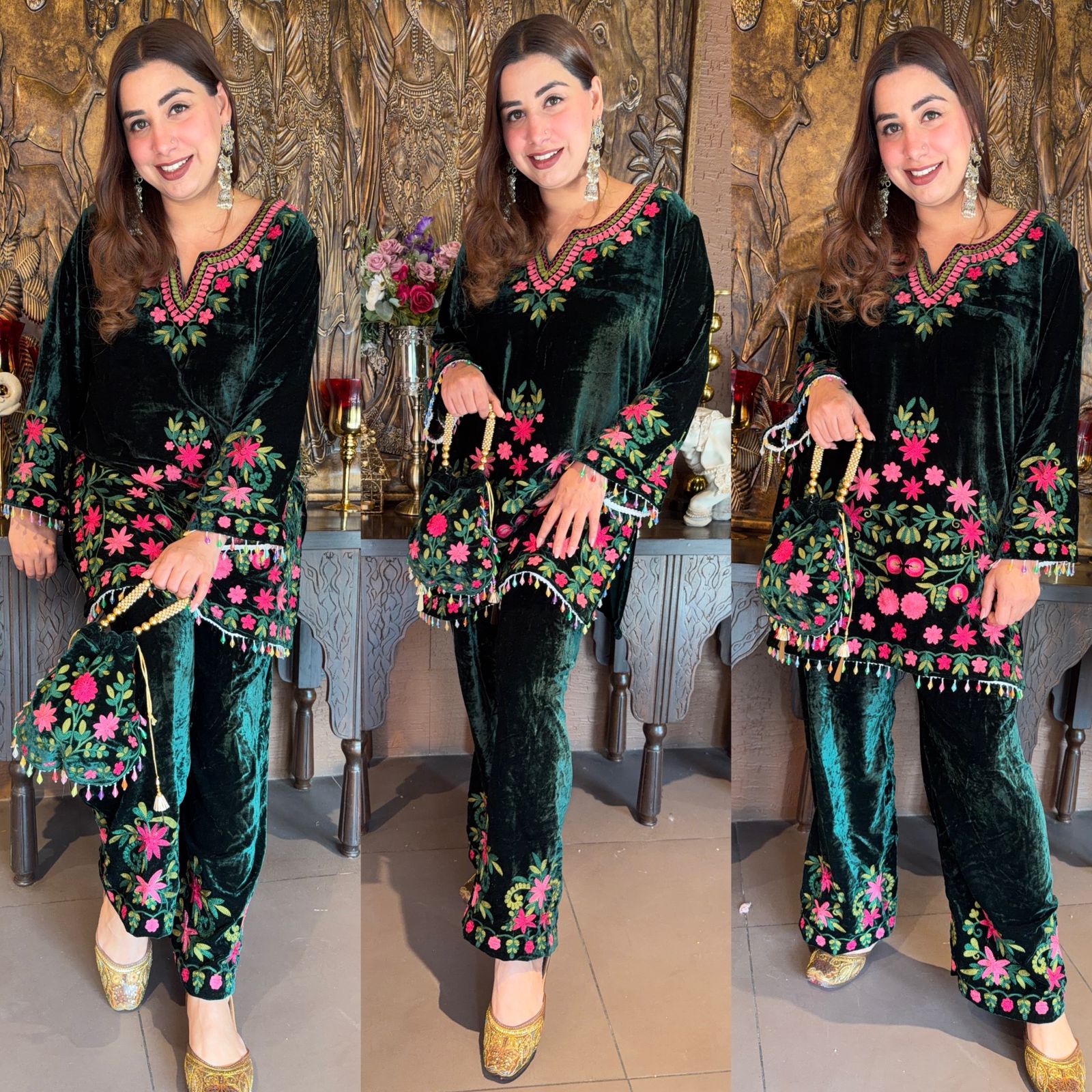 Velvet Coord set with kashmiri Kadhai