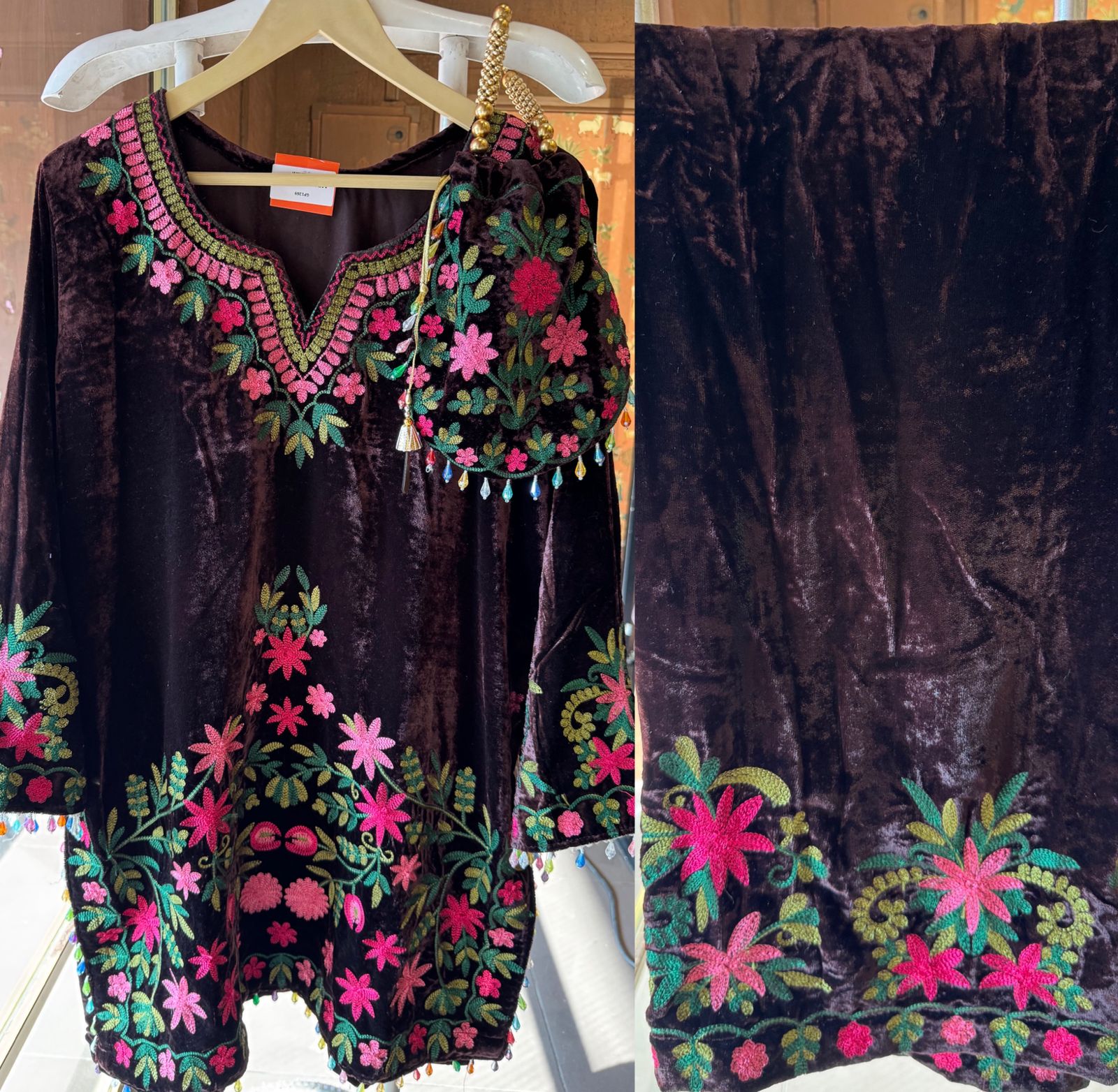 Velvet Coord set with kashmiri Kadhai