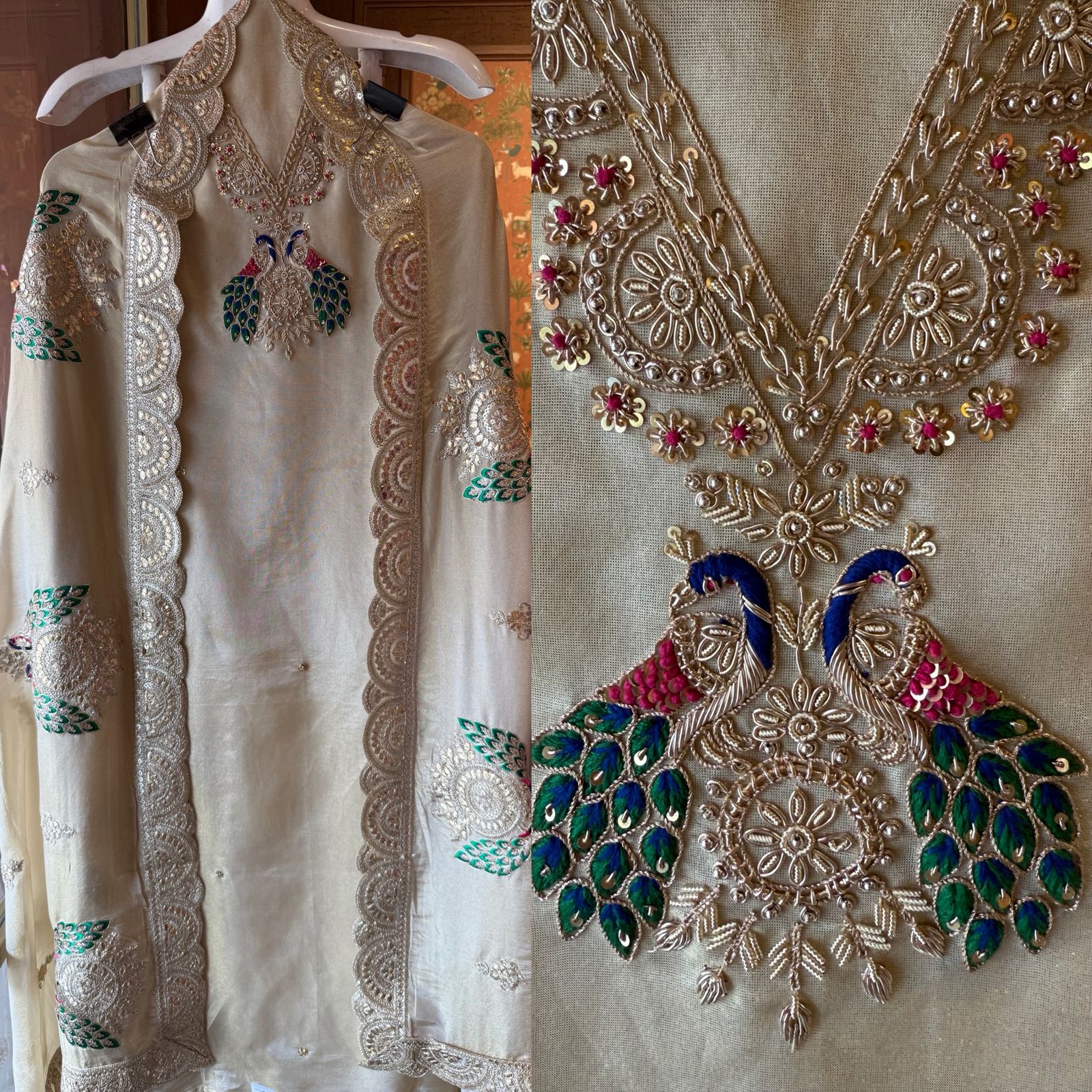 Elegant Zari–Resham Peacock Embroidered Unstitched Suit
