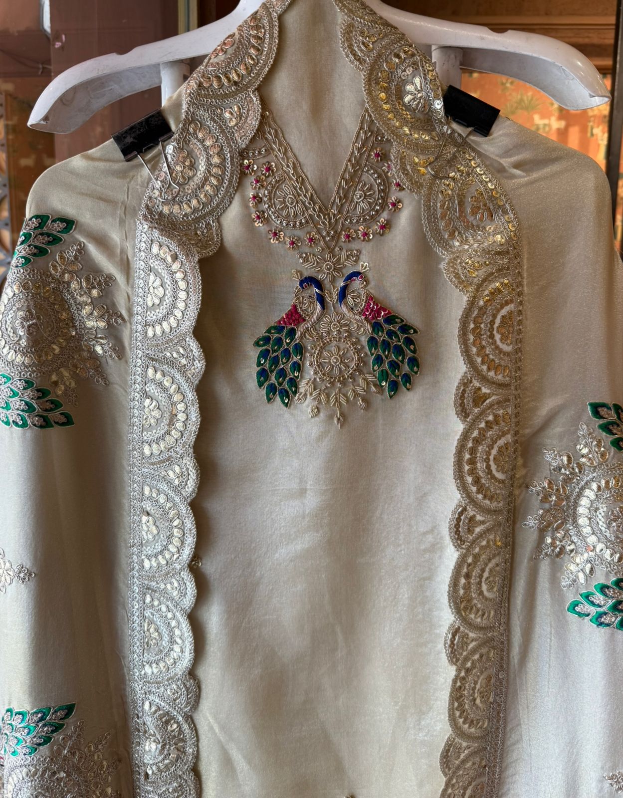 Elegant Zari–Resham Peacock Embroidered Unstitched Suit