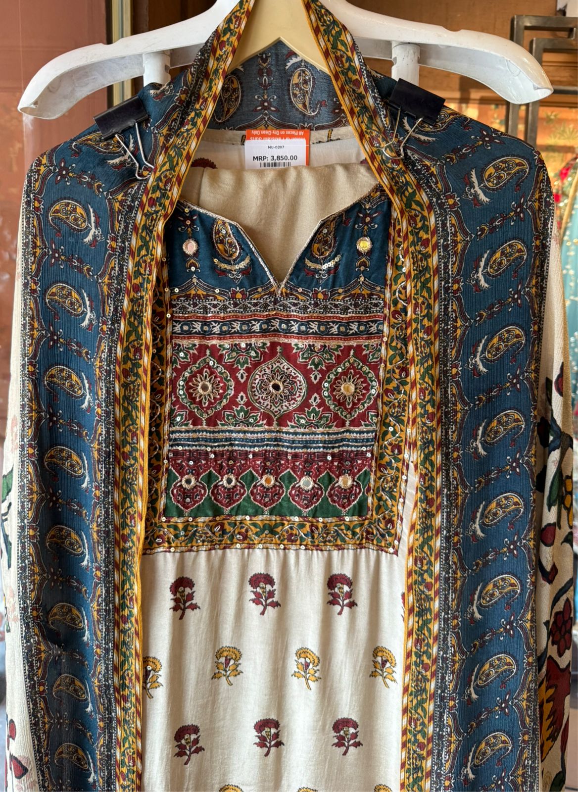 Soft Natural crepe Ajrakh printed Unstitched suit