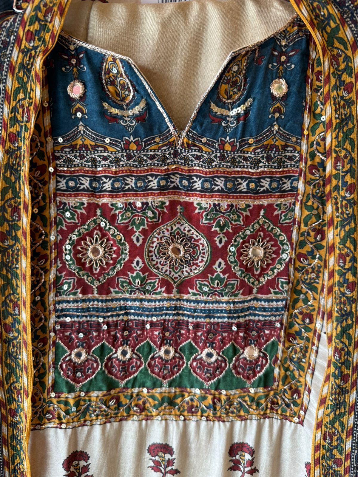 Soft Natural crepe Ajrakh printed Unstitched suit