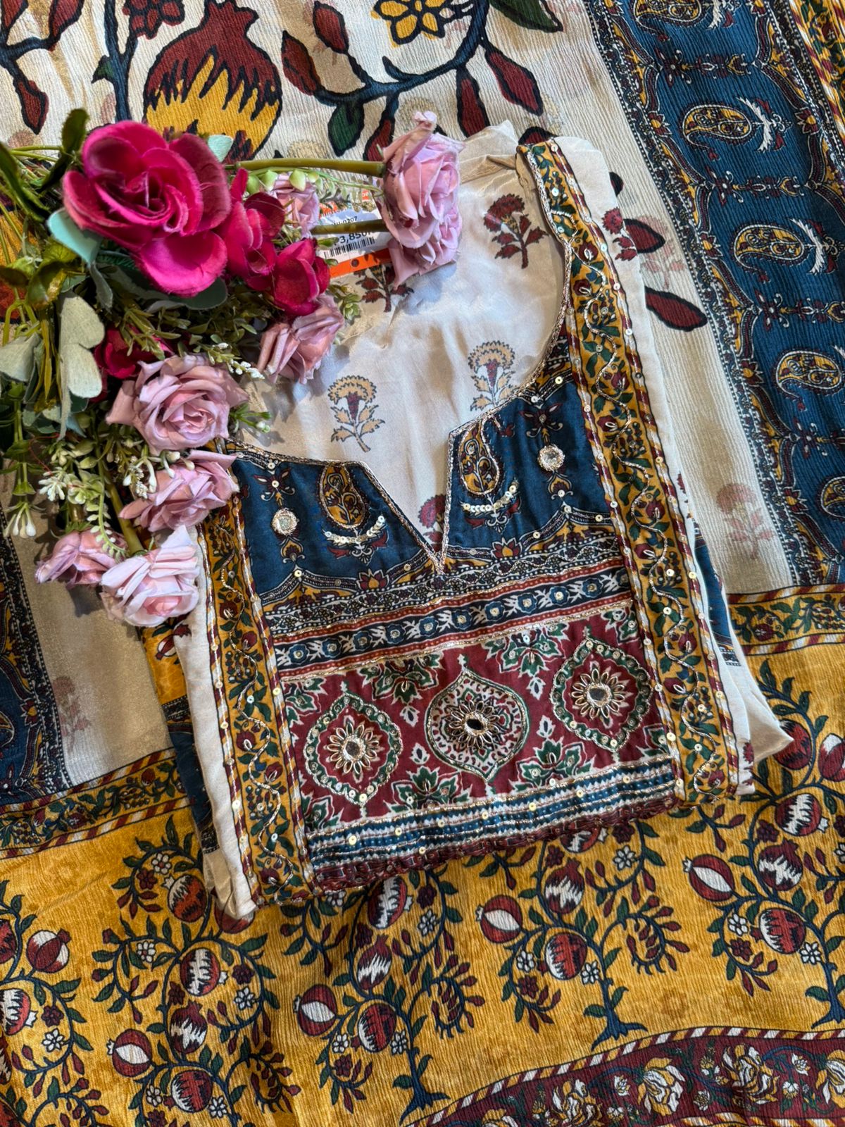 Soft Natural crepe Ajrakh printed Unstitched suit