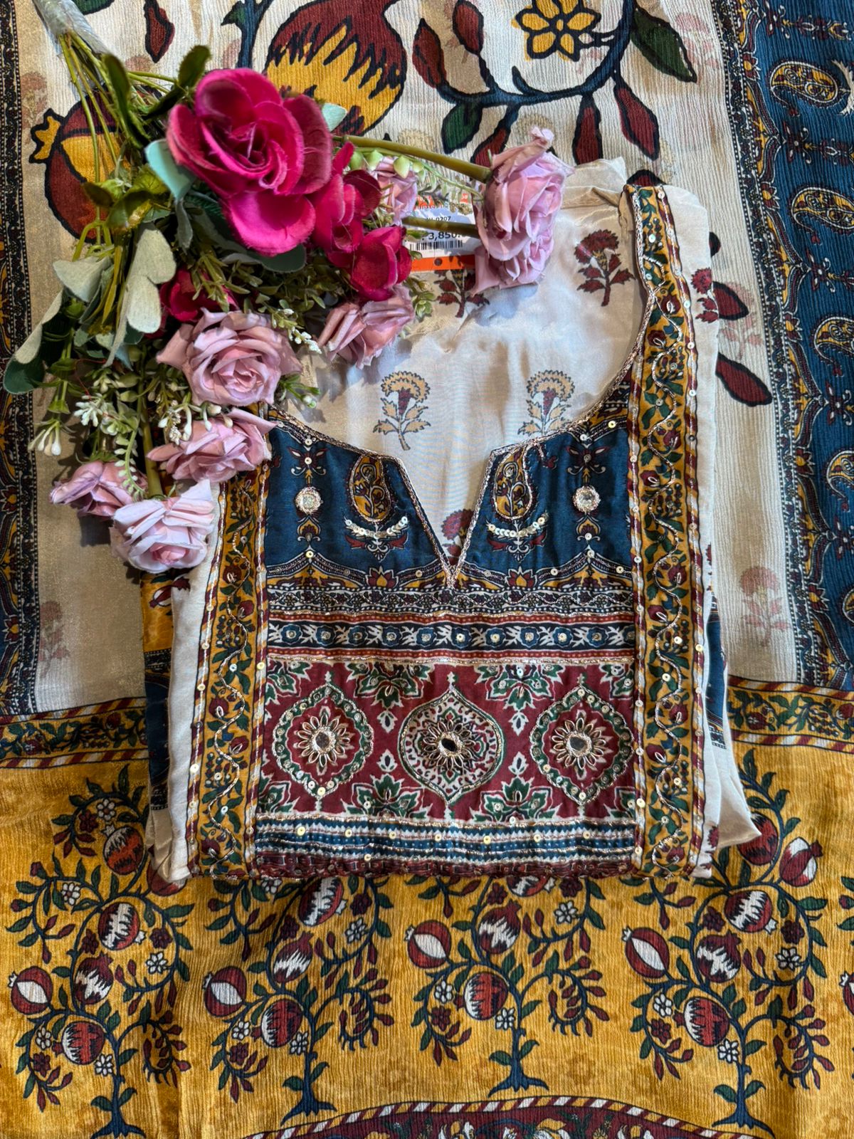 Soft Natural crepe Ajrakh printed Unstitched suit