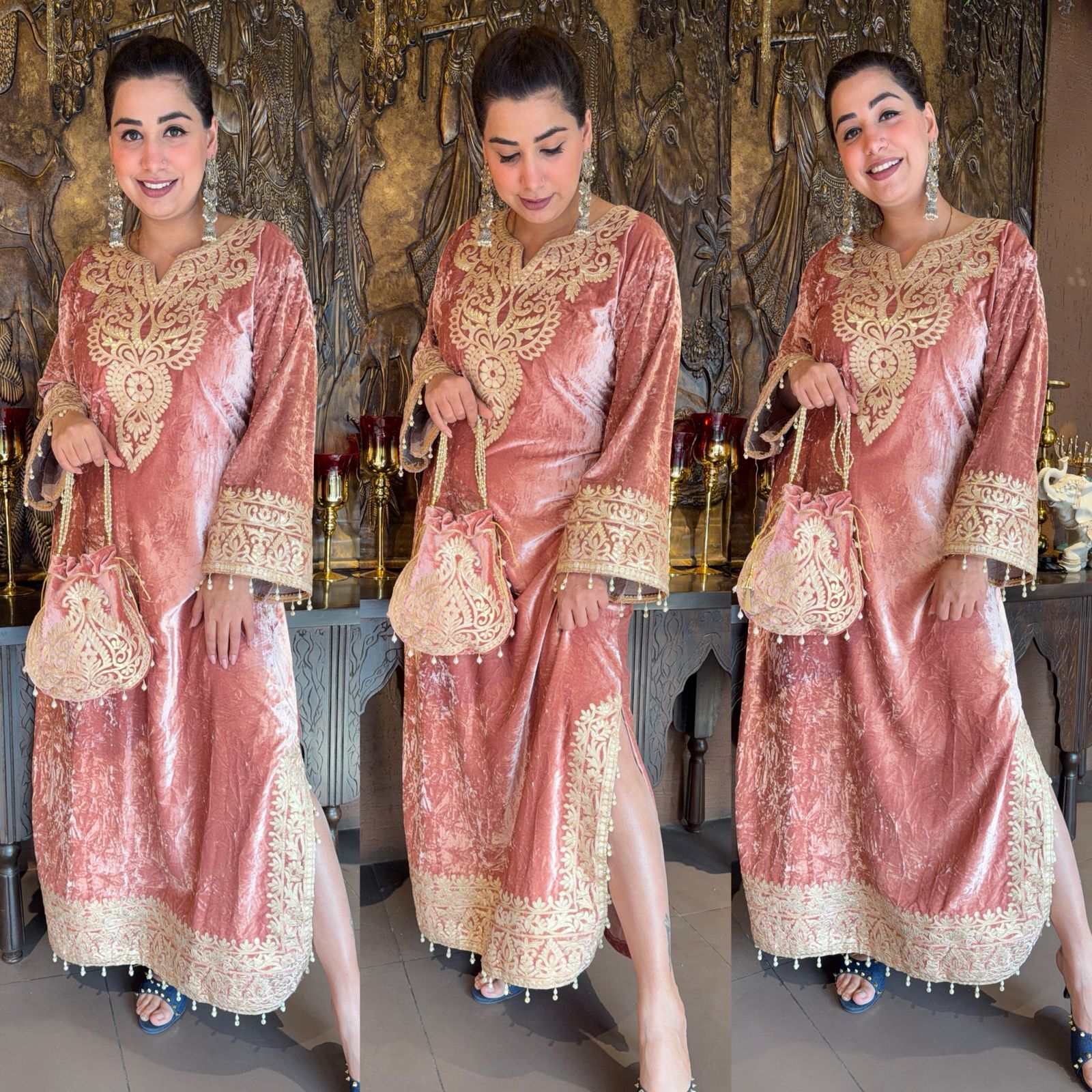 VELVET LONG DRESSES WITH SIDE SLITS