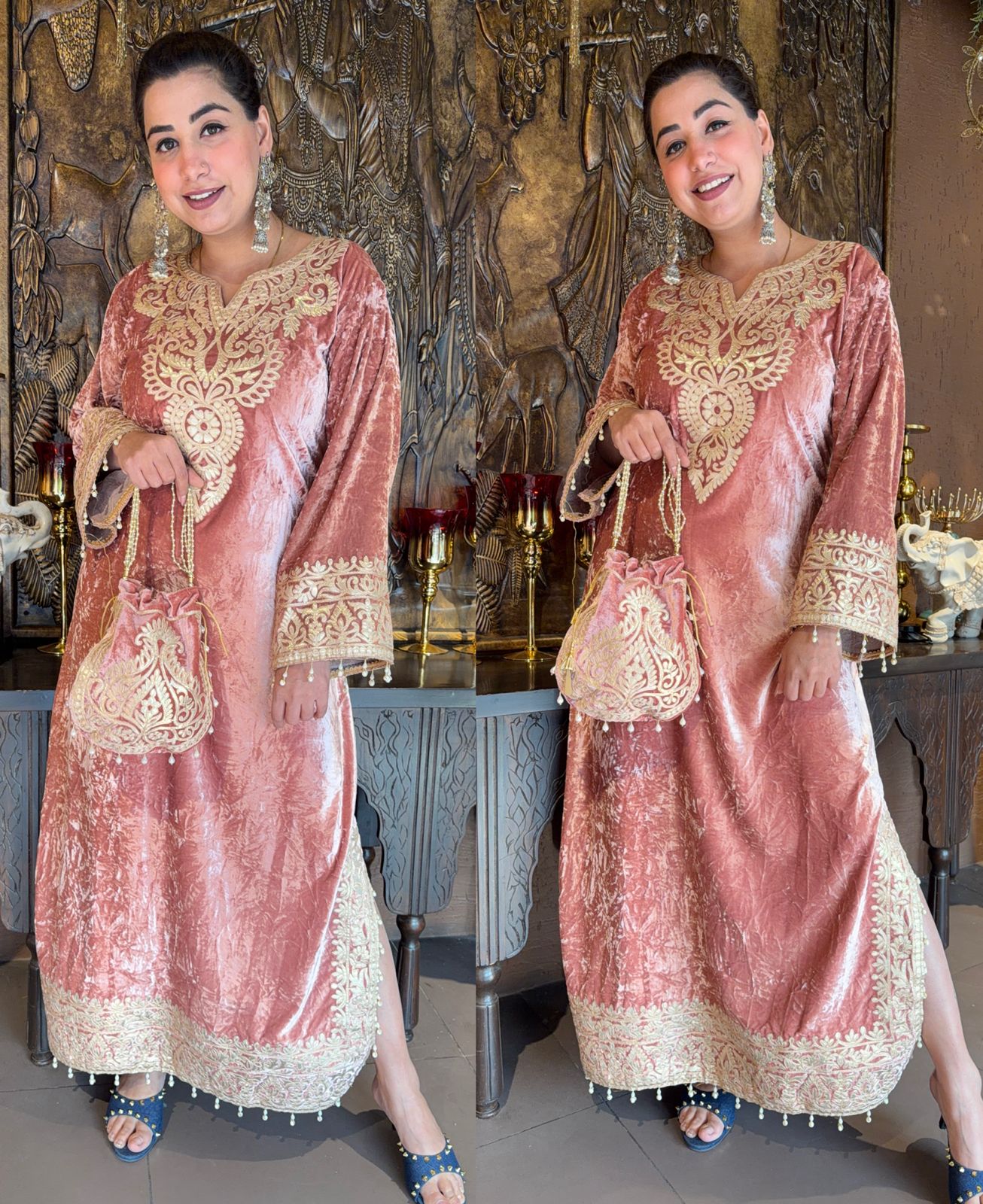 VELVET LONG DRESSES WITH SIDE SLITS