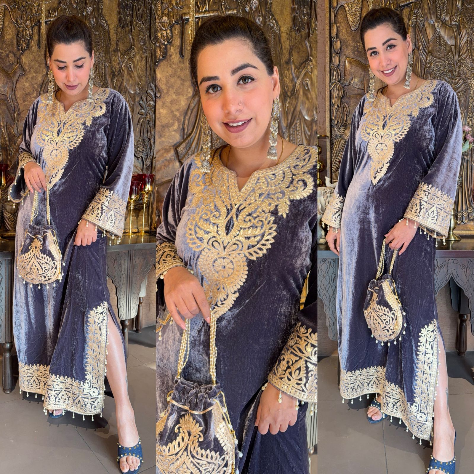 VELVET LONG DRESSES WITH SIDE SLITS