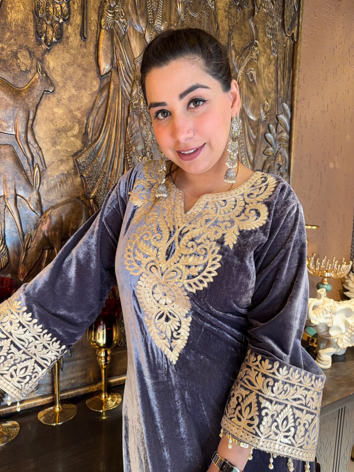 VELVET LONG DRESSES WITH SIDE SLITS