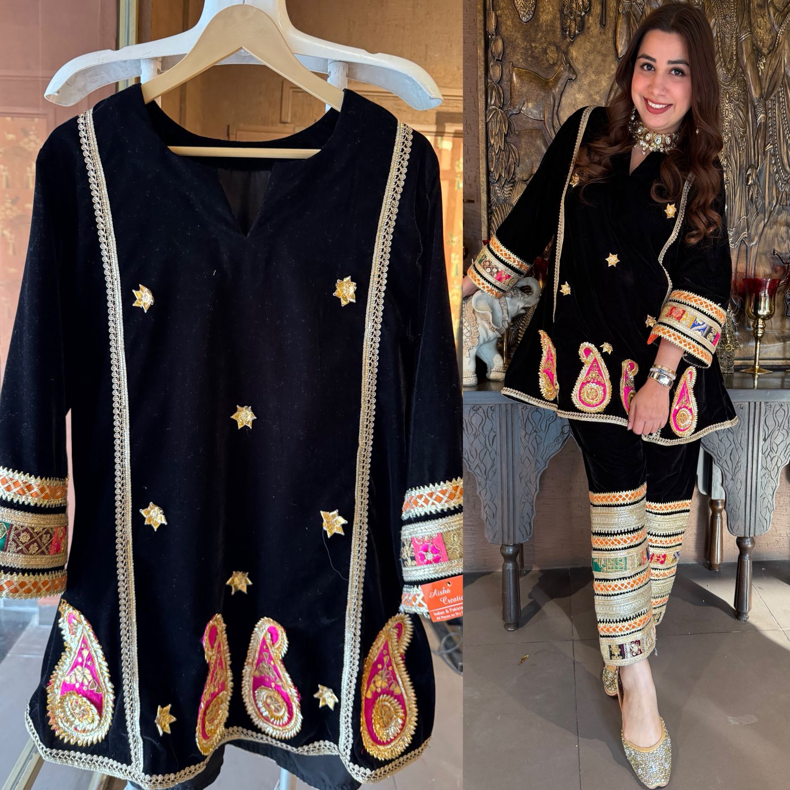 Traditional short Velvet kurta