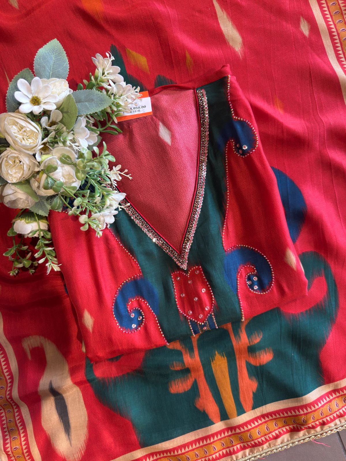 Ikat Elegance Silk Unstitched Set