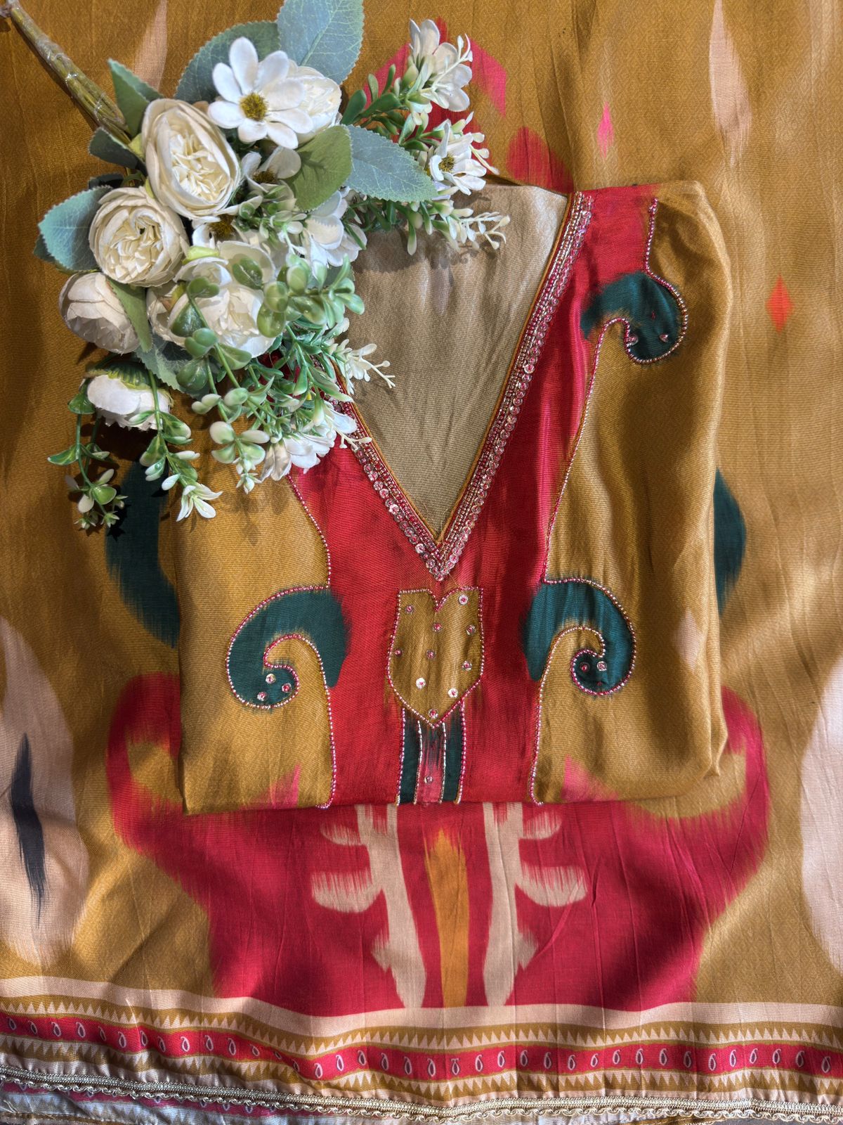 Ikat Elegance Silk Unstitched Set