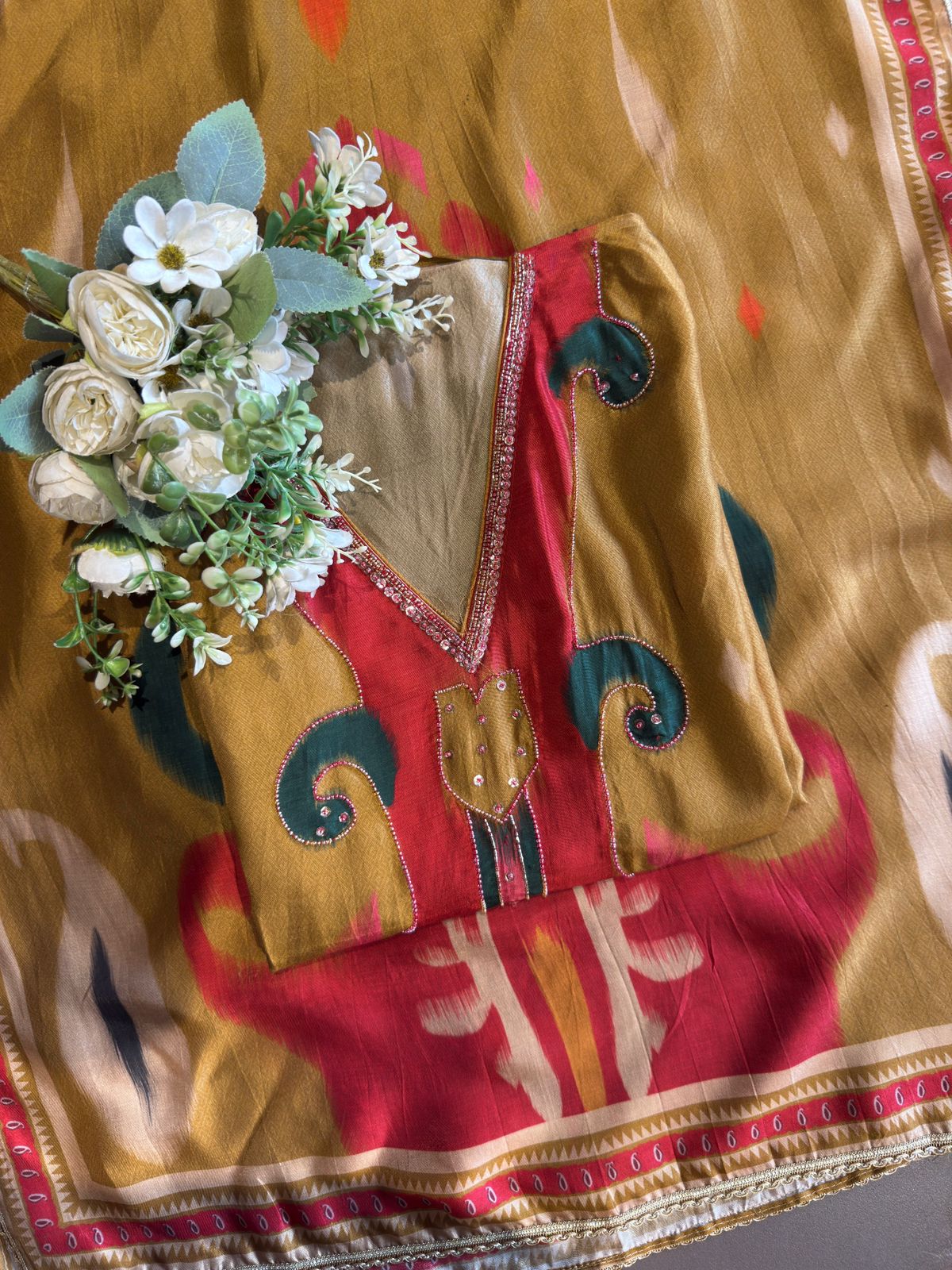 Ikat Elegance Silk Unstitched Set