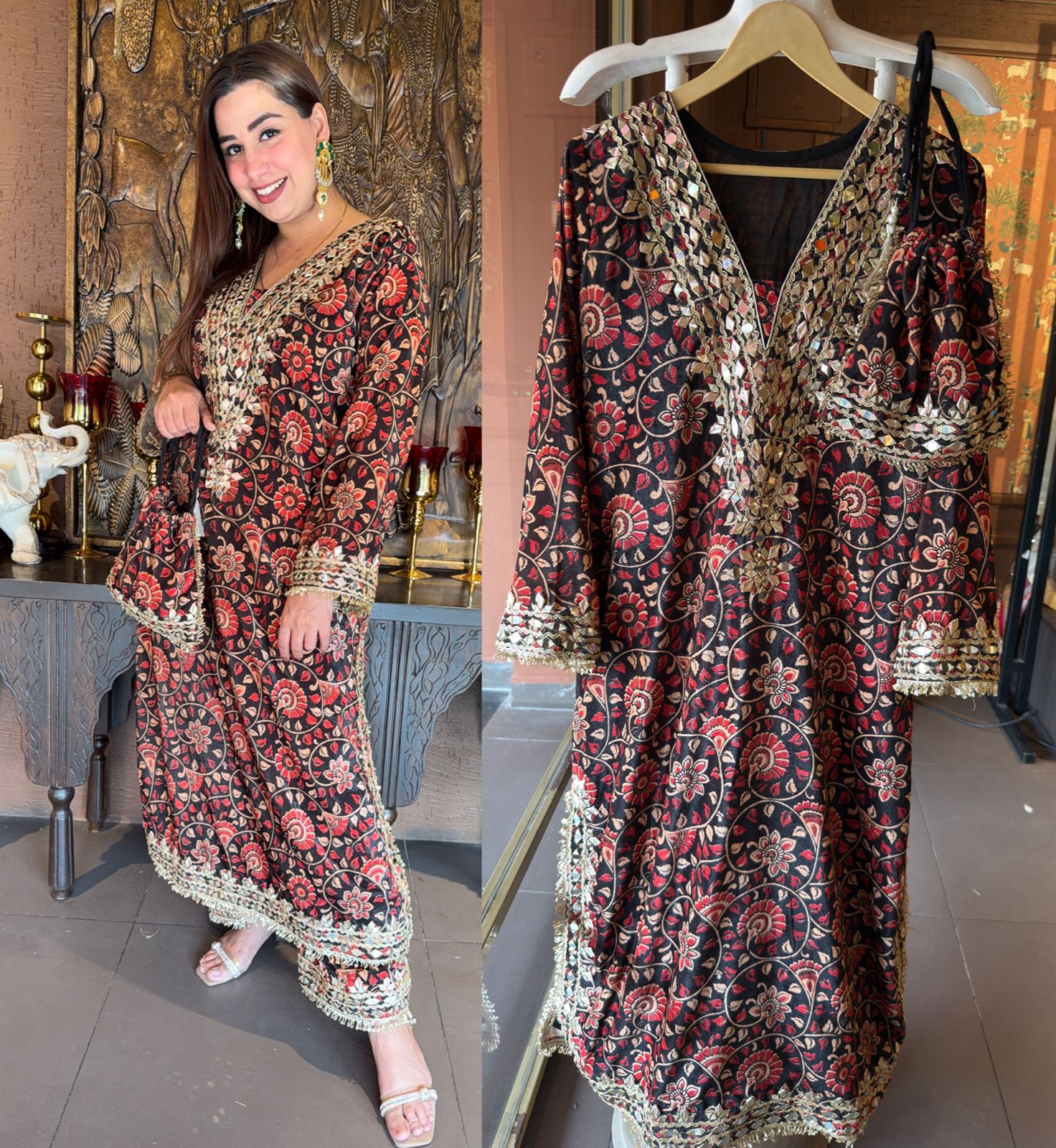 Traditional Jaipuri printed stitched Tunic set