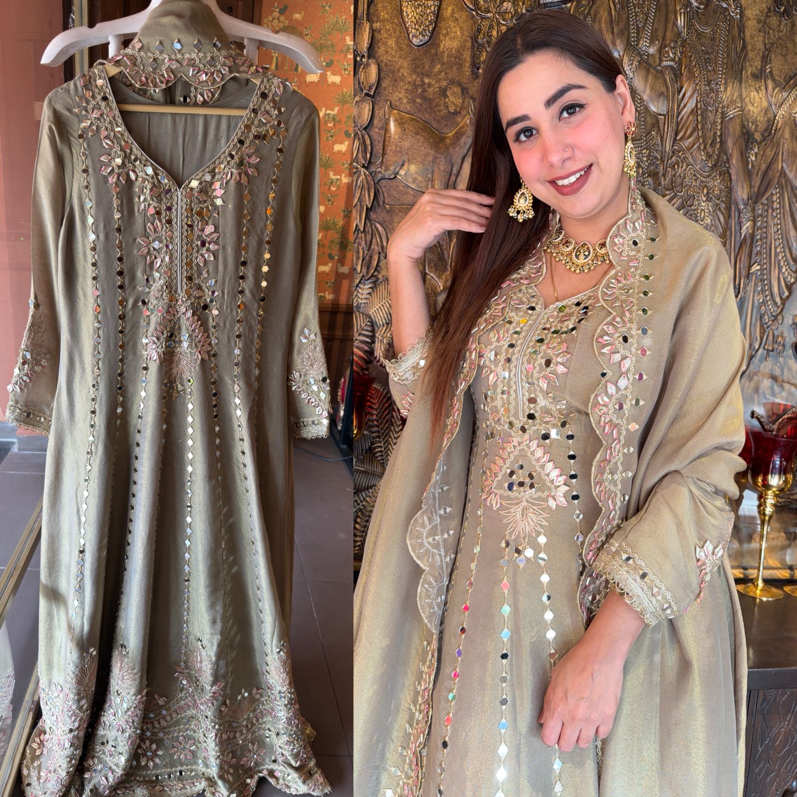 Pure shimmer tissue Stitched Anarkali
