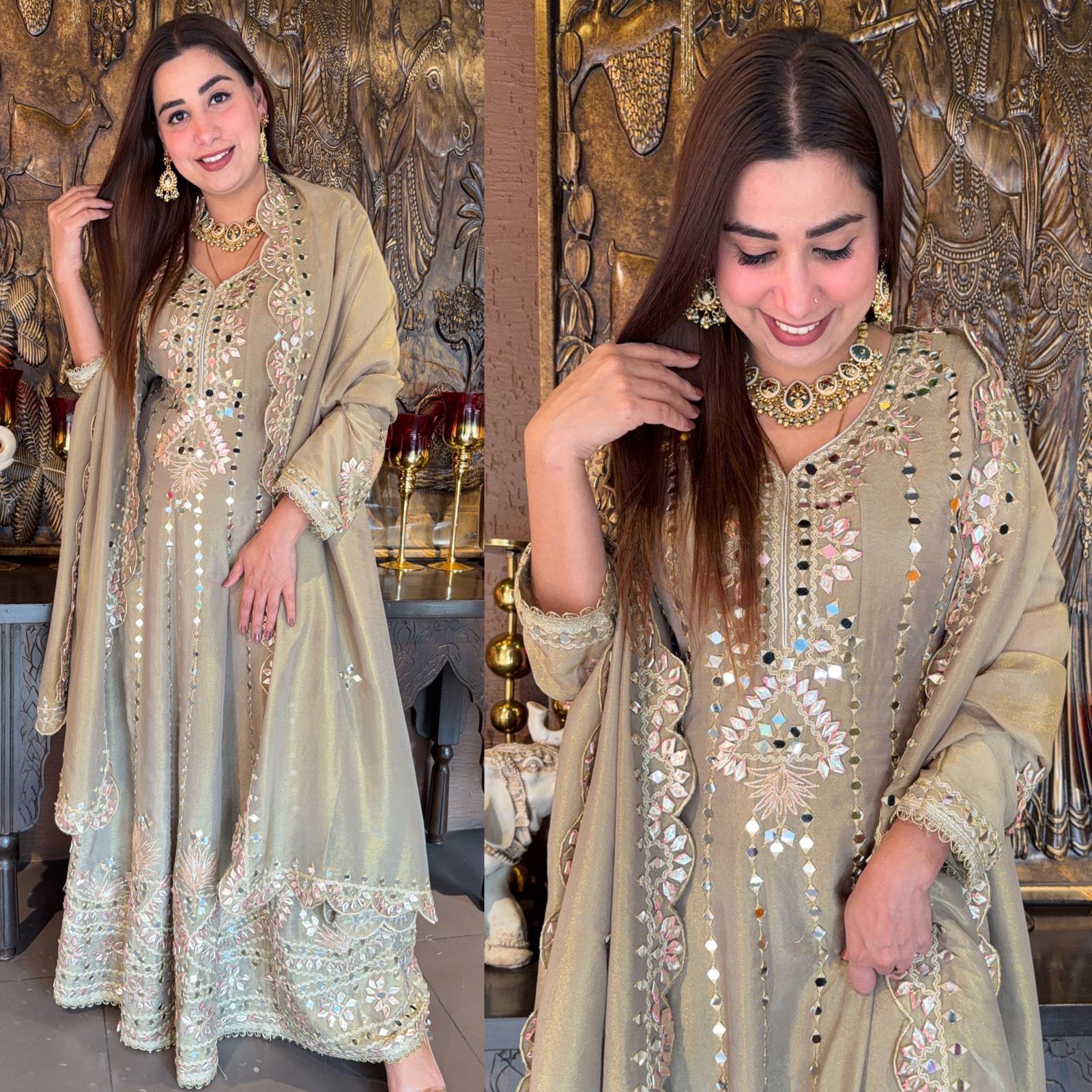 Pure shimmer tissue Stitched Anarkali