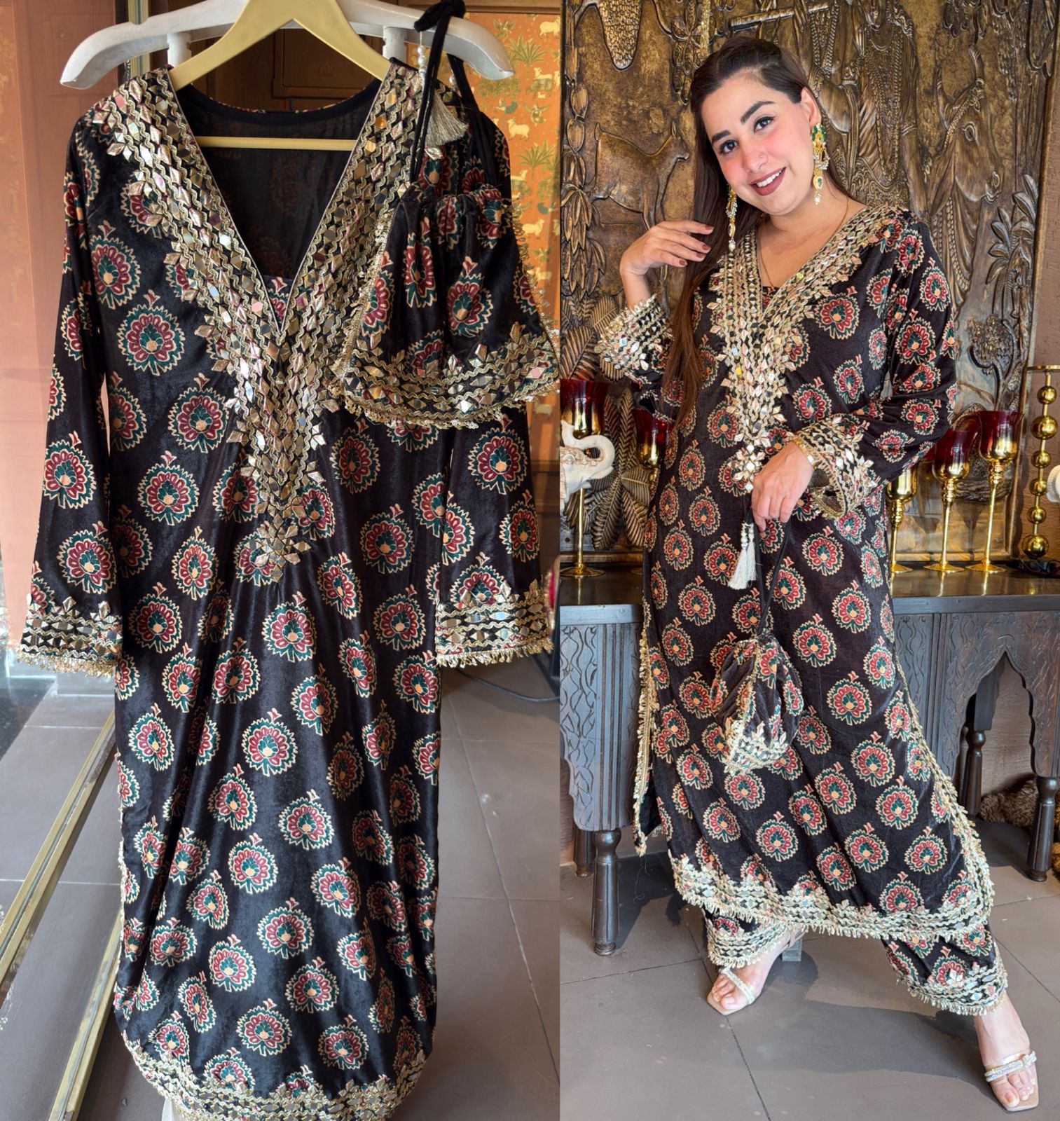 Traditional Jaipuri printed stitched Tunic set