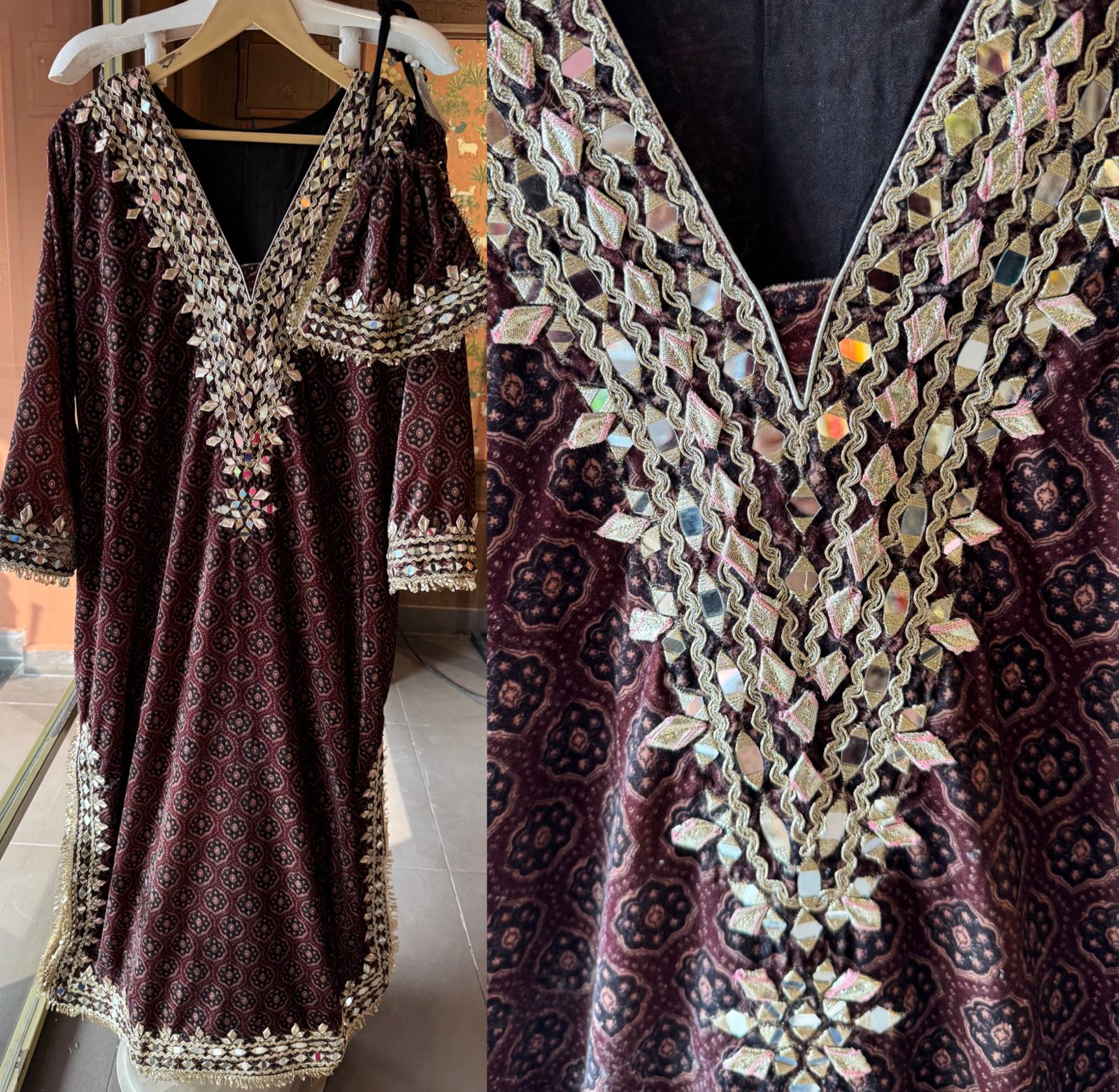 velvet long Stitched set