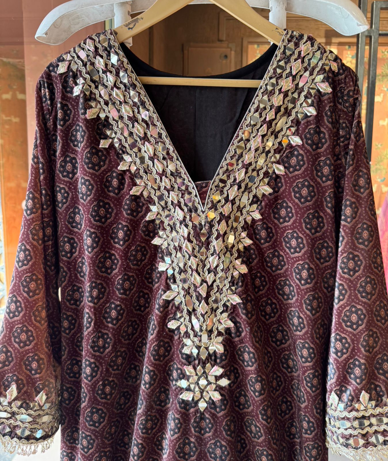 velvet long Stitched set